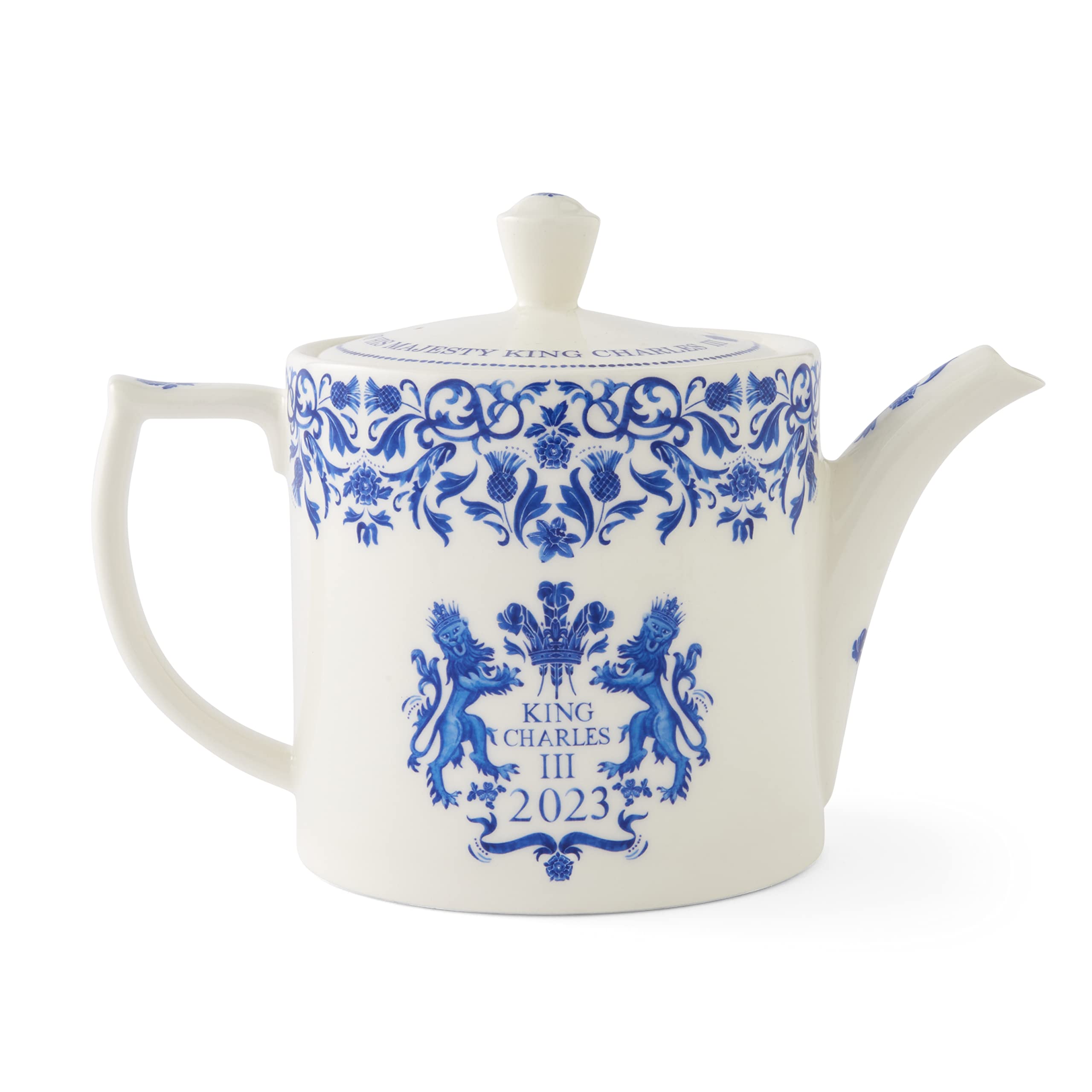 King Charles III Coronation Commemorative Teapot by Spode | Large Blooming & Loose-Leaf Ceramic Tea Pot | 32-Ounces | Dishwasher and Microwave Safe | Made in England (Blue & White) - Image 4