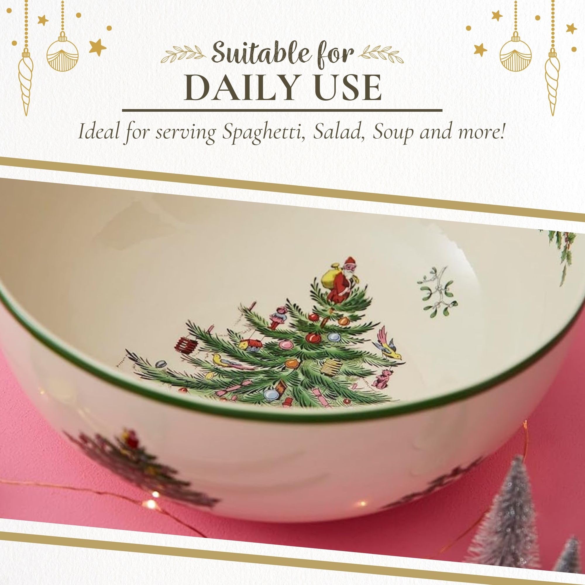 Portmeirion Spode Christmas Tree Serving Bowl, 9-Inch Holiday Dish for Pasta, Salad, Fruit & Side Dishes, Earthenware Tableware, Perfect for Entertaining & Holiday Decor, Dishwasher Safe - Image 7