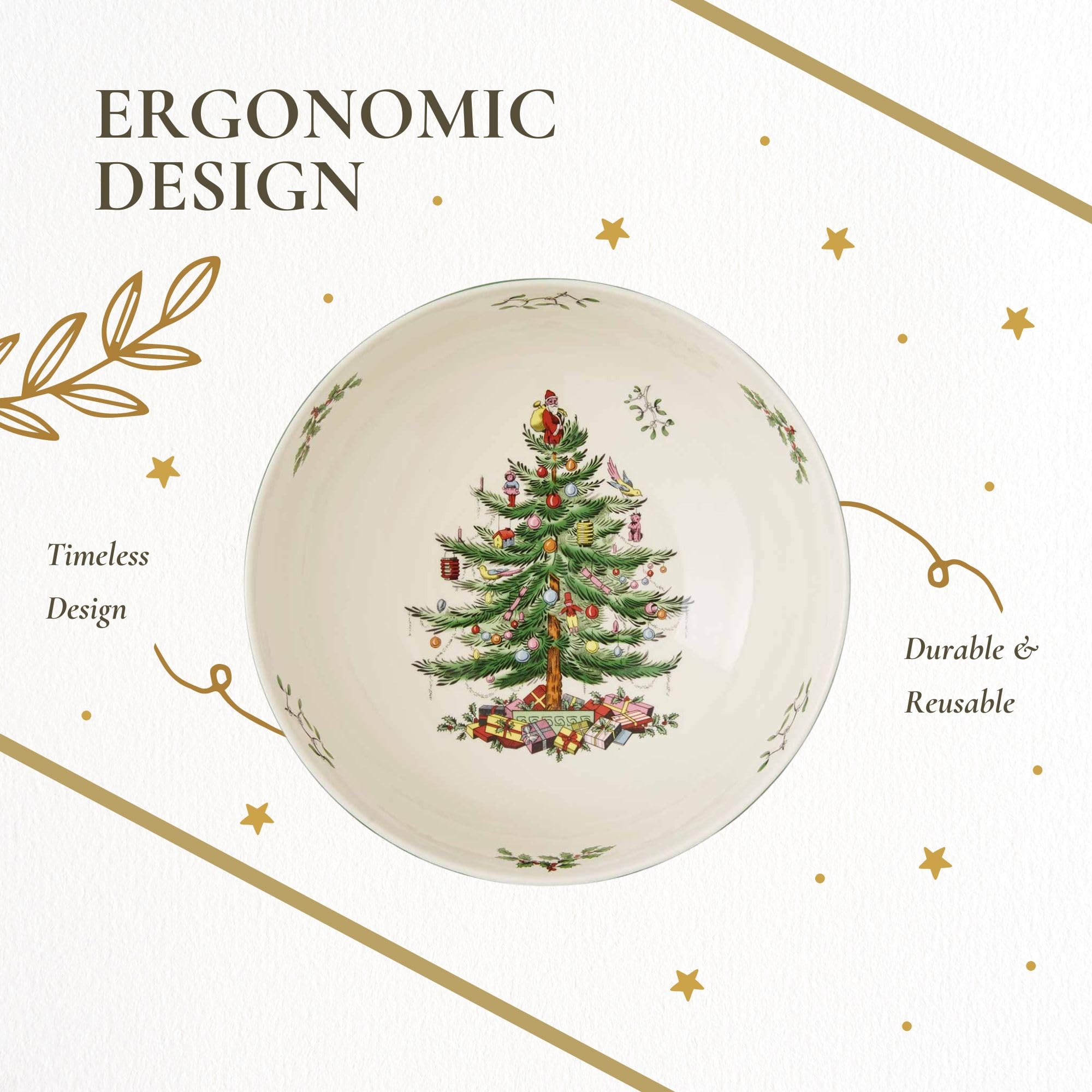 Portmeirion Spode Christmas Tree Serving Bowl, 9-Inch Holiday Dish for Pasta, Salad, Fruit & Side Dishes, Earthenware Tableware, Perfect for Entertaining & Holiday Decor, Dishwasher Safe - Image 8