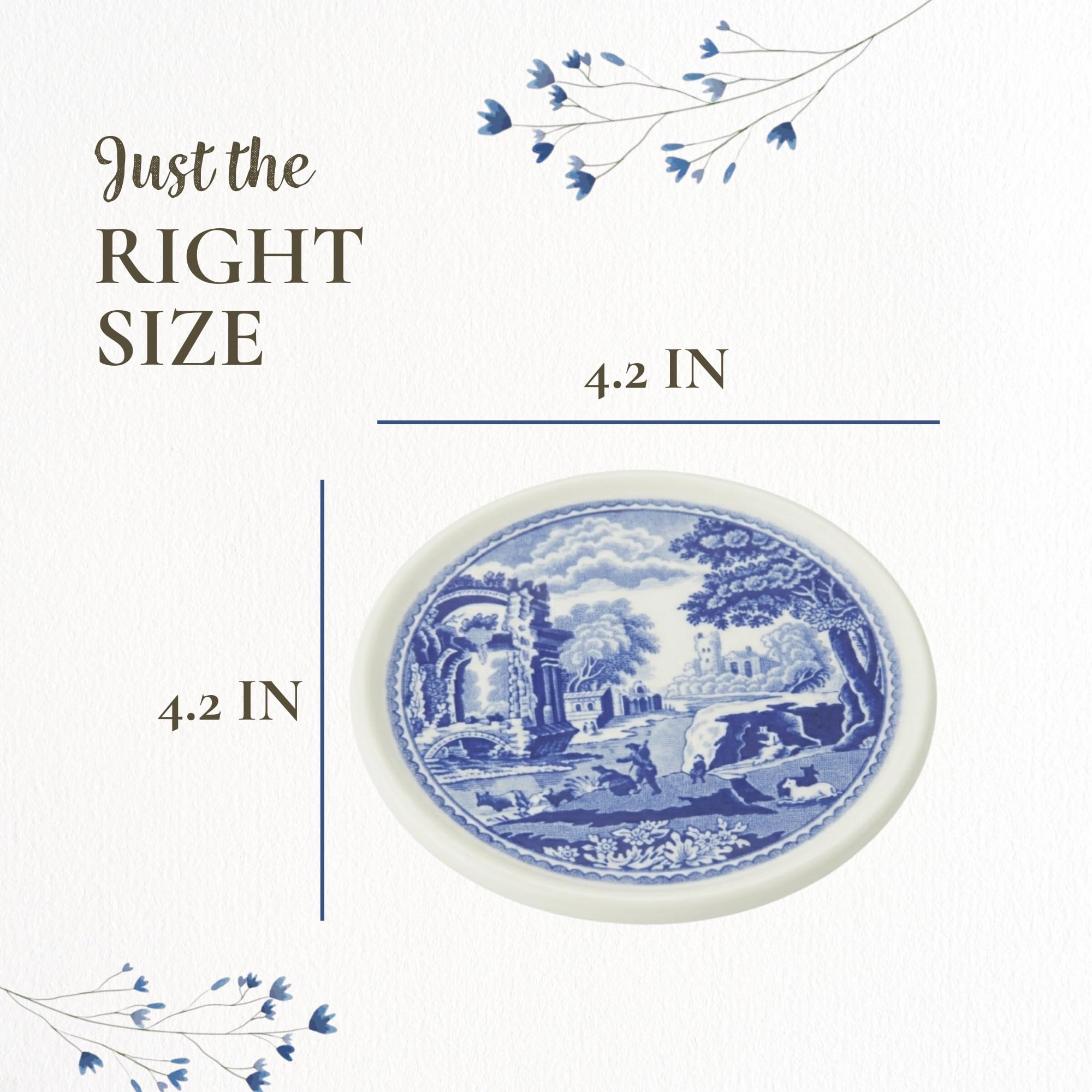 Spode Blue Italian Coasters for Drinks | Set of 4 | Ceramic Coasters and Holder | Tabletop Protection | Housewarming or Birthday Gift | Round (Blue/White) - Image 3