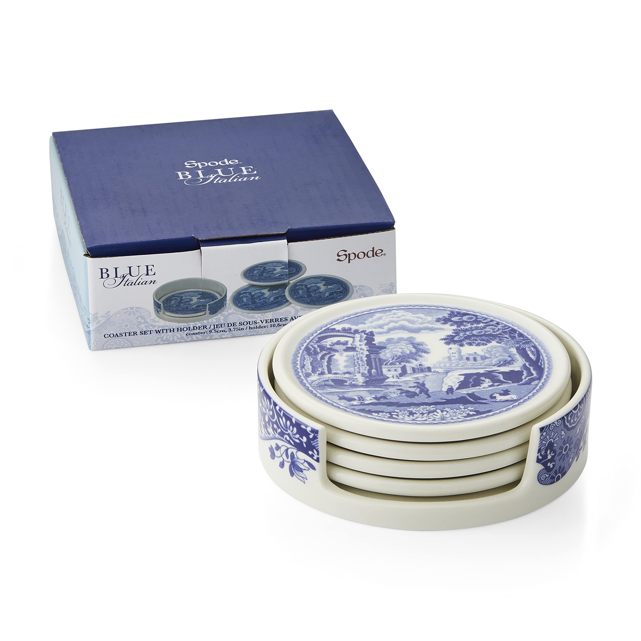 Spode Blue Italian Coasters for Drinks | Set of 4 | Ceramic Coasters and Holder | Tabletop Protection | Housewarming or Birthday Gift | Round (Blue/White) - Image 4