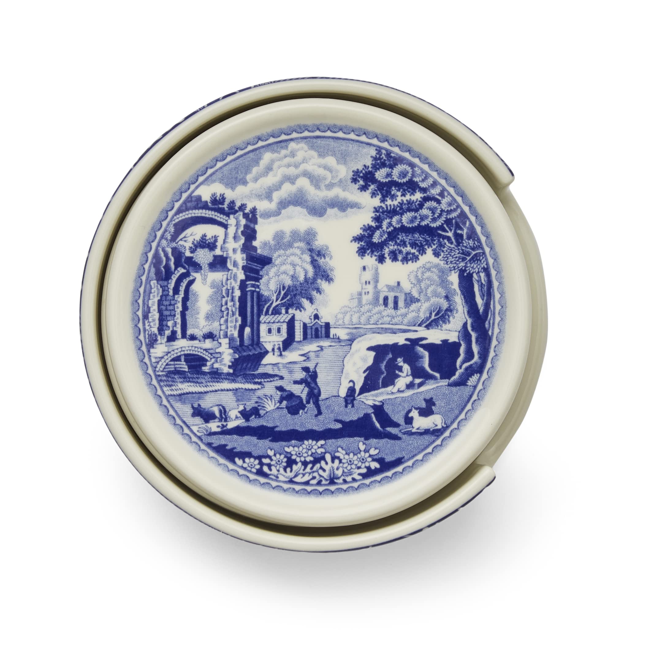 Spode Blue Italian Coasters for Drinks | Set of 4 | Ceramic Coasters and Holder | Tabletop Protection | Housewarming or Birthday Gift | Round (Blue/White) - Image 9