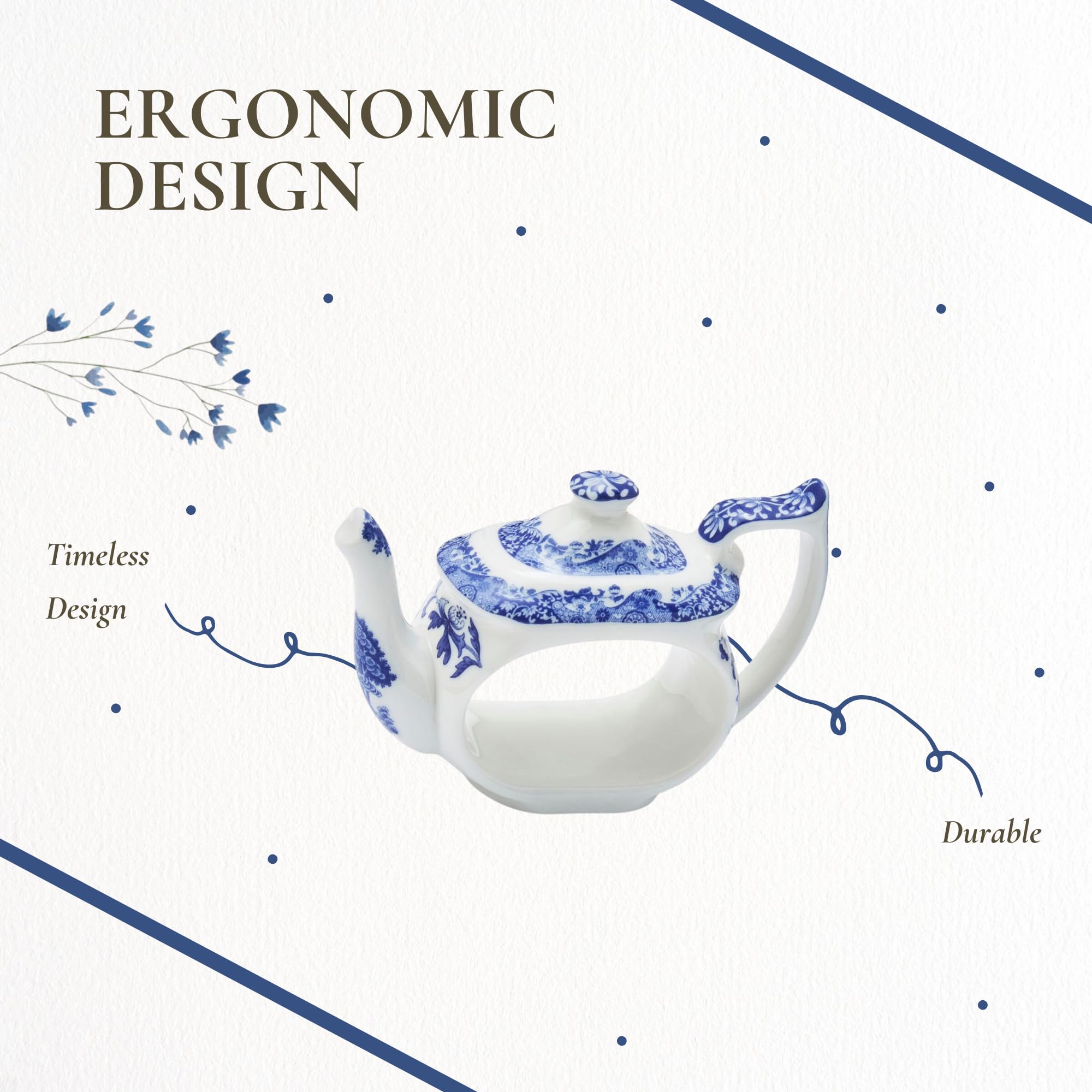 Spode Blue Italian Napkin Rings - Set of 4, Teapot Shaped Blue & White Table Accents for Dining Room Decor - Decorative Napkin Holders for Tableware & Seasonal Place Settings - Image 6