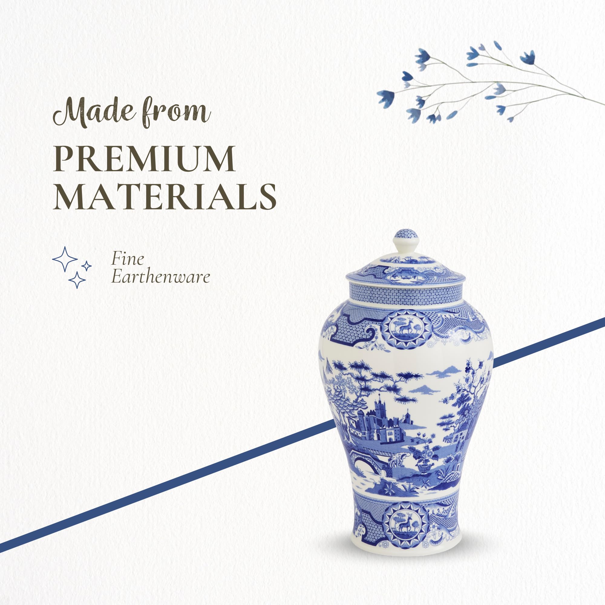 Spode Blue Italian Porcelain Decorative Vase - 14.3-Inch Tall Gothic Castle Scene with Blue & White Heritage Print - European Style Home Accents & Floral Display, Timeless Style for Housewarming - Image 4