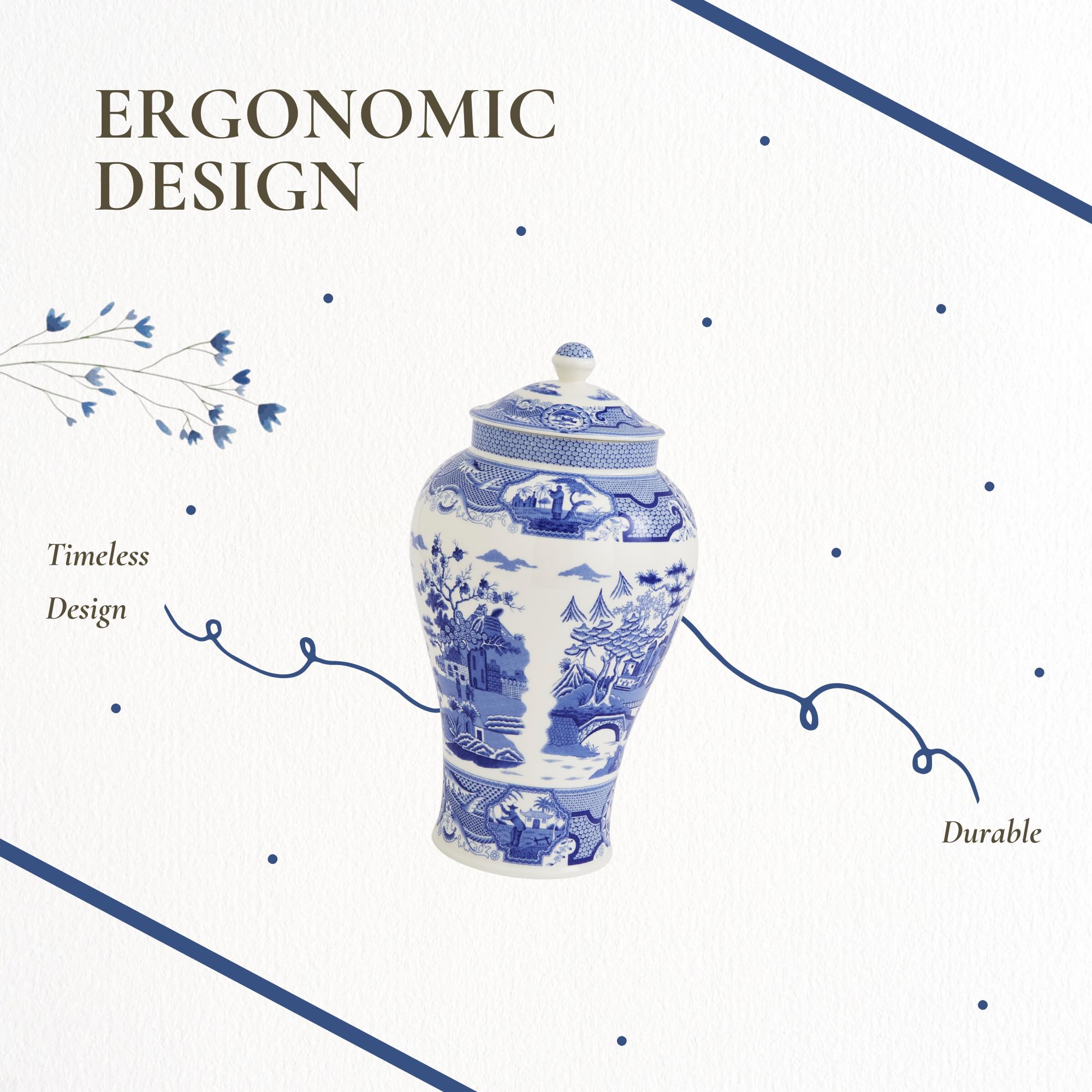 Spode Blue Italian Porcelain Decorative Vase - 14.3-Inch Tall Gothic Castle Scene with Blue & White Heritage Print - European Style Home Accents & Floral Display, Timeless Style for Housewarming - Image 6