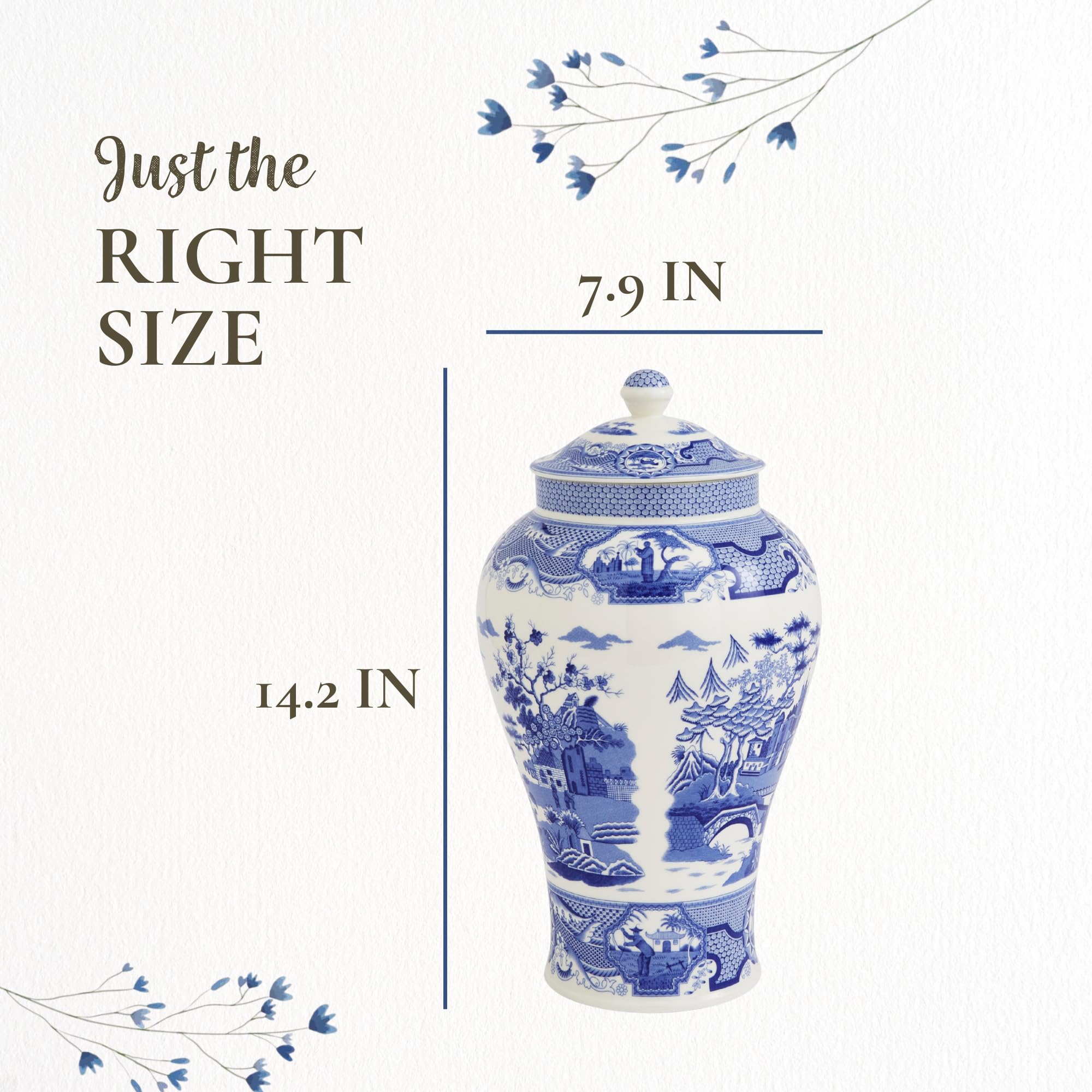 Spode Blue Italian Porcelain Decorative Vase - 14.3-Inch Tall Gothic Castle Scene with Blue & White Heritage Print - European Style Home Accents & Floral Display, Timeless Style for Housewarming - Image 7