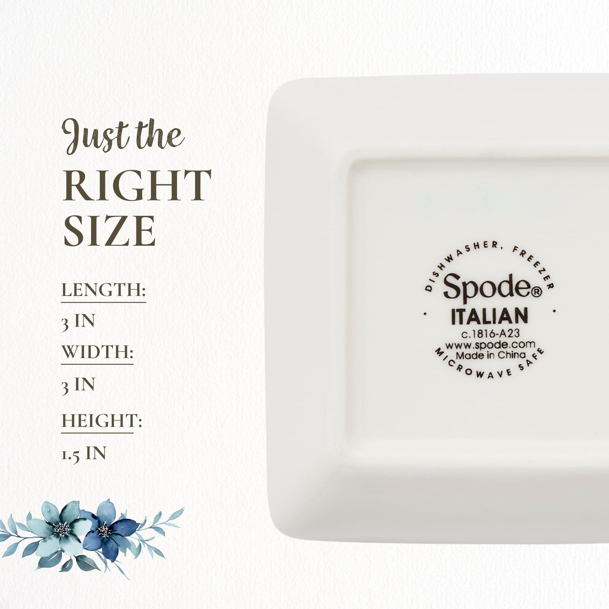 Spode Blue Italian Square Sauce Dishes - Set of 4, 3-Inch Porcelain Mini Serving Bowls with Intricate Scroll Border & Scenic Motif - Decorative Tableware for Condiments & Appetizers - Image 7