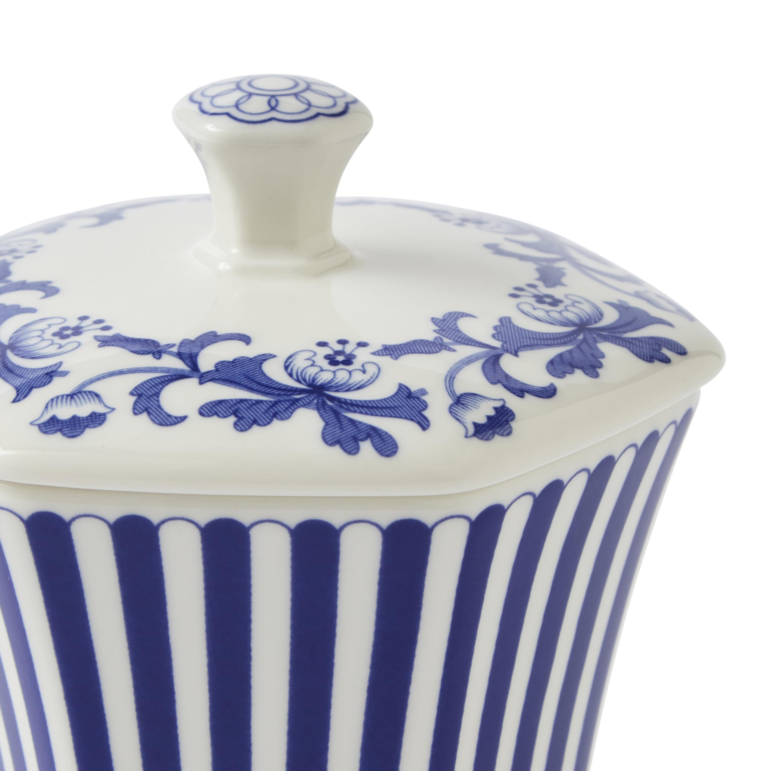 Spode Blue Italian Steccato Vase, 5.2-Inch Porcelain Hexagonal Accent with Stripe & Floral Scroll - Classic Blue & White for Contemporary Mediterranean Home Decor, Ideal for Living, Dining Room - Image 3