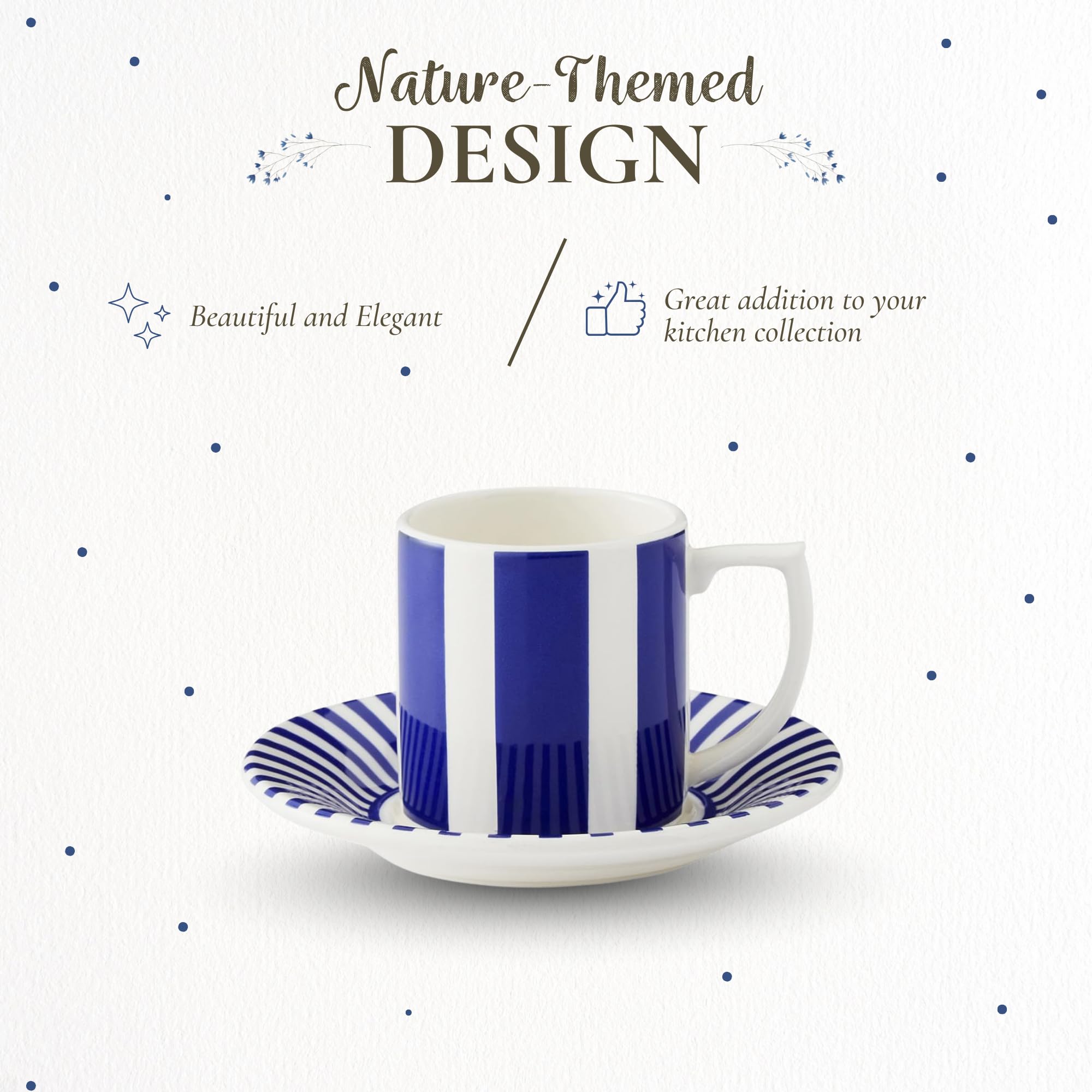 Spode Bold Steccato 3oz Espresso Cup & Saucer Set - Decorative Striped Design - Elegant Hot Beverage Demitasse for Coffee - Brunch Table Drinkware - Collector’s Earthenware Set - Image 3