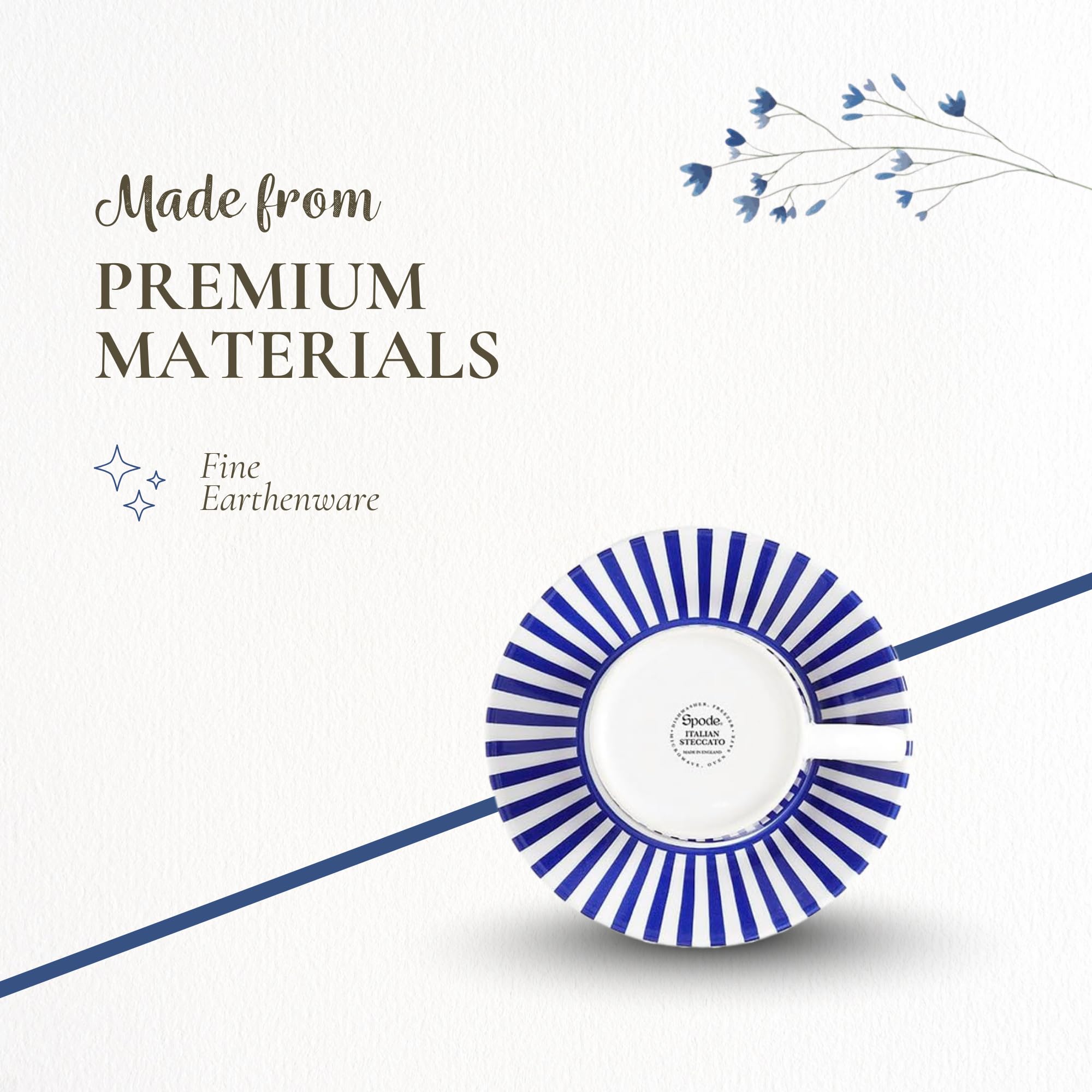 Spode Bold Steccato 3oz Espresso Cup & Saucer Set - Decorative Striped Design - Elegant Hot Beverage Demitasse for Coffee - Brunch Table Drinkware - Collector’s Earthenware Set - Image 4