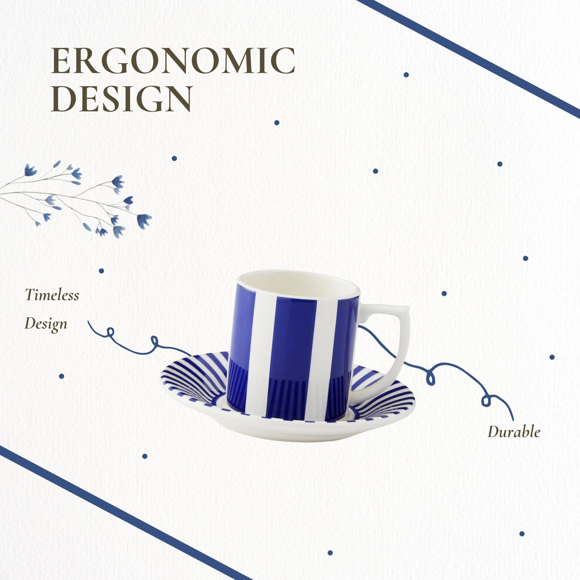 Spode Bold Steccato 3oz Espresso Cup & Saucer Set - Decorative Striped Design - Elegant Hot Beverage Demitasse for Coffee - Brunch Table Drinkware - Collector’s Earthenware Set - Image 6