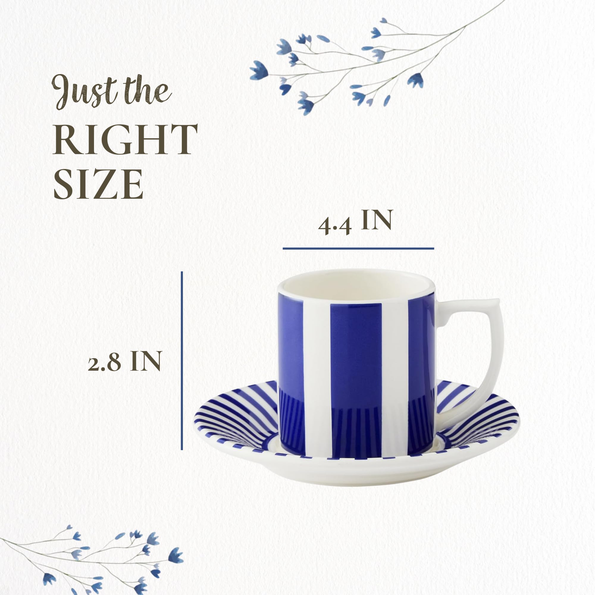 Spode Bold Steccato 3oz Espresso Cup & Saucer Set - Decorative Striped Design - Elegant Hot Beverage Demitasse for Coffee - Brunch Table Drinkware - Collector’s Earthenware Set - Image 7