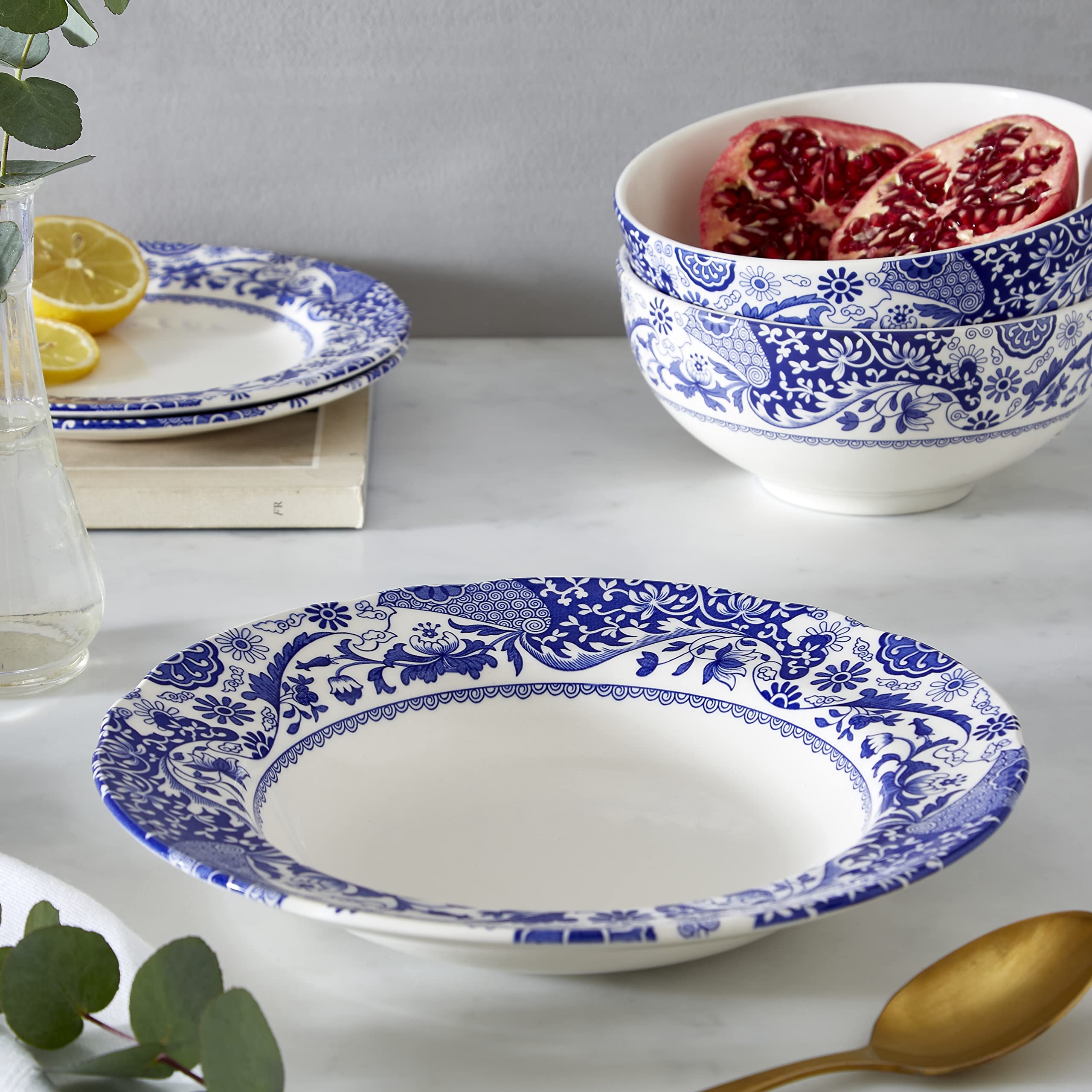 Spode BRO0210 Brocato Set of 4 23cm Rimmed Soup Plates, Blue & White - Image 4