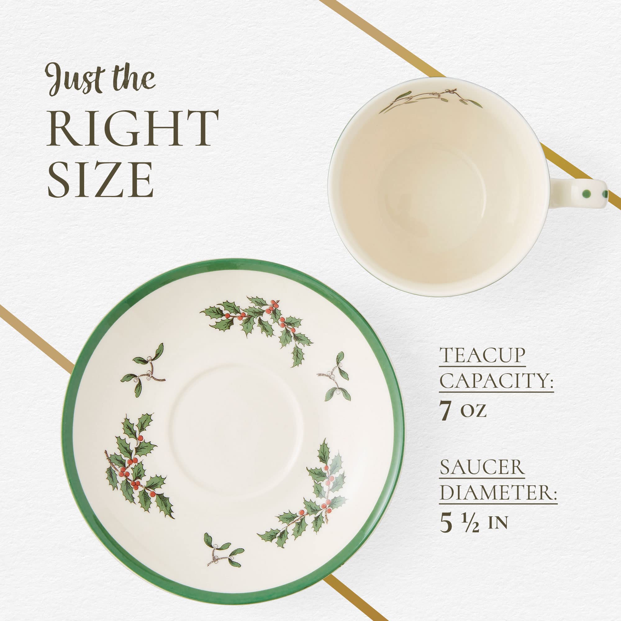 Spode Christmas Tree 7 fl.oz Teacup & Saucer Set - Set of 4 Festive Holiday Earthenware Cups, Classic English Drinkware for Christmas Dining, Collectible Tableware Made in England, Dishwasher Safe - Image 9