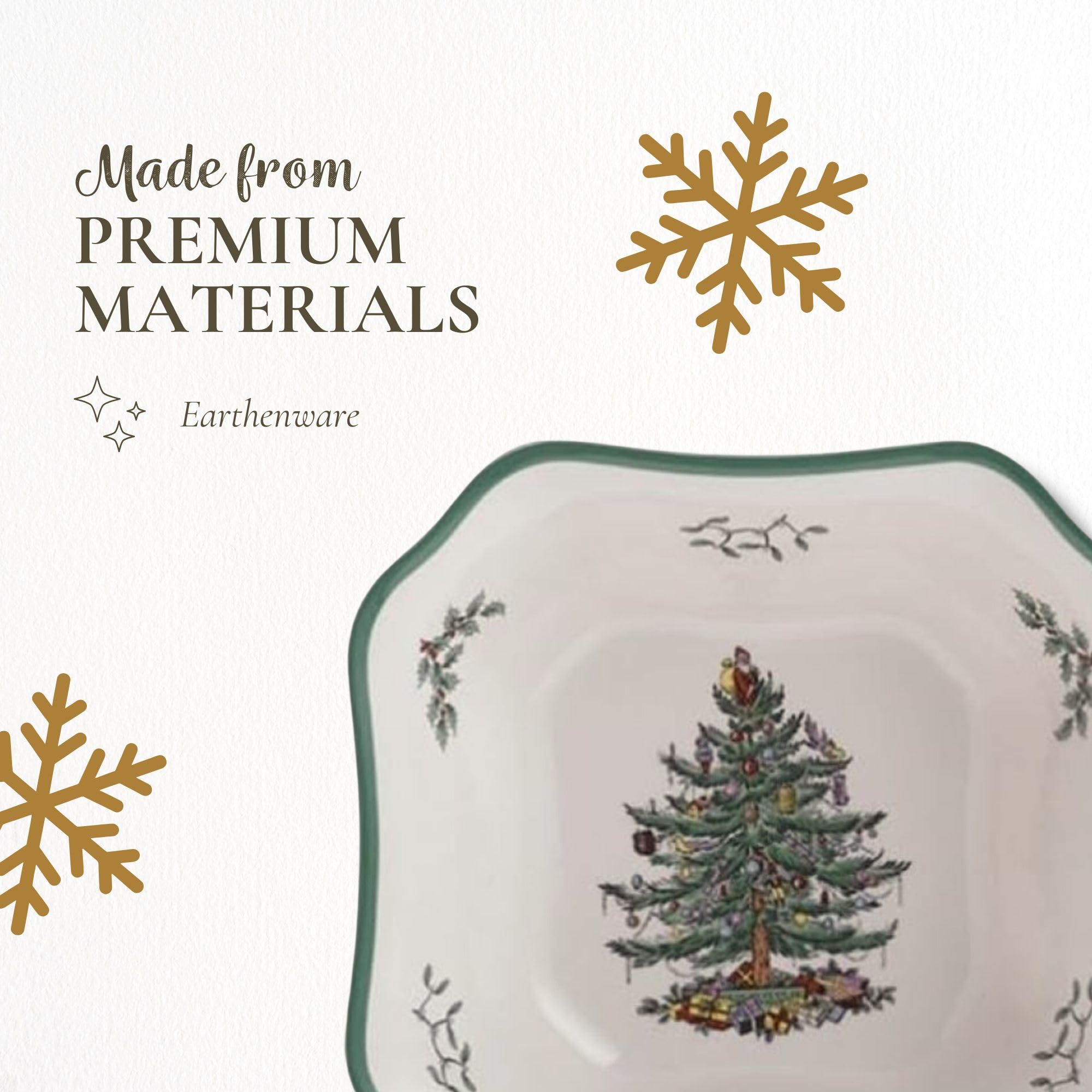 Spode Christmas Tree 9.5-Inch Square Salad Bowl - Ceramic Earthenware Serving Bowl for Salads, Soups, Pasta, & Side Dishes - Festive Holiday Dinnerware with Iconic Christmas Tree Design - Image 5