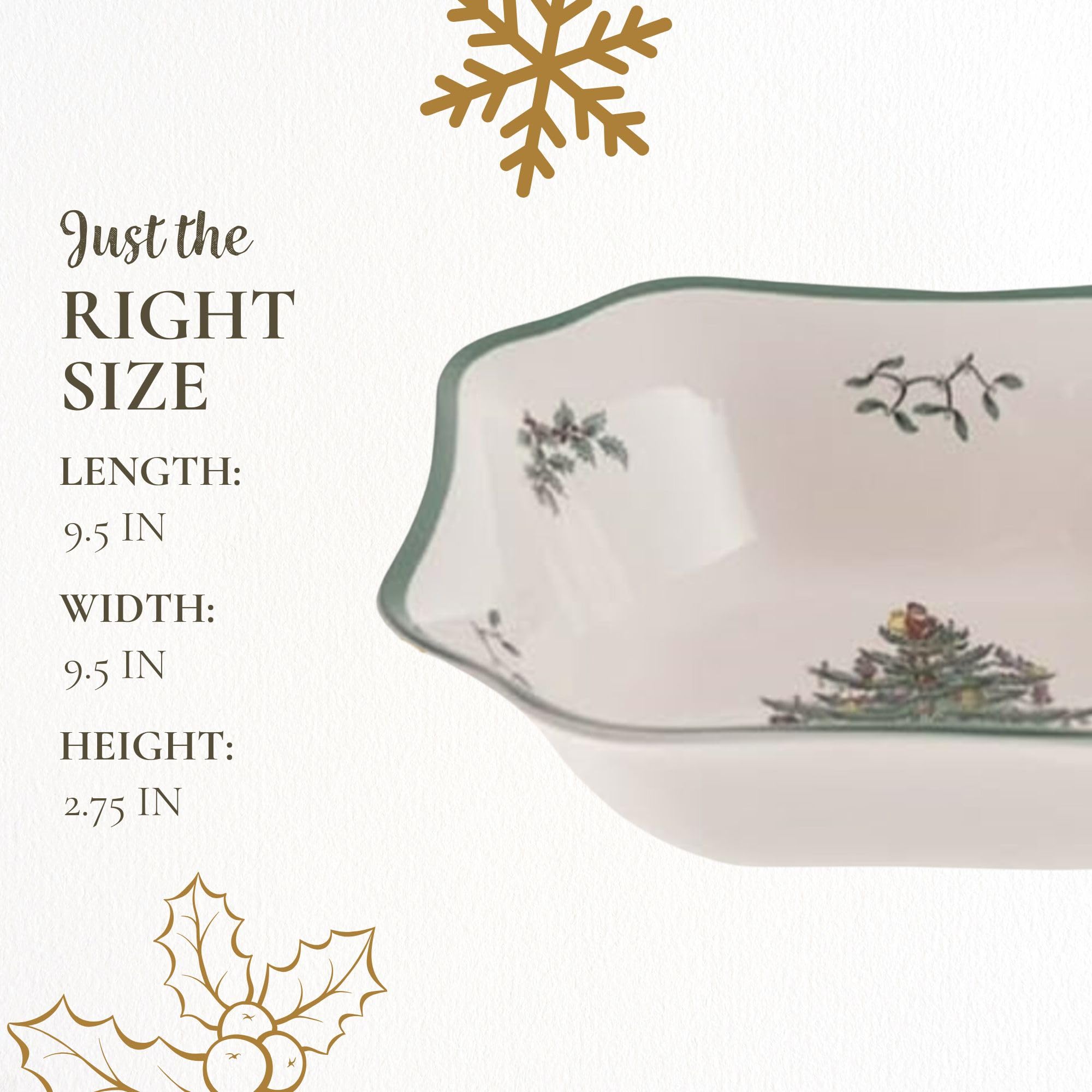 Spode Christmas Tree 9.5-Inch Square Salad Bowl - Ceramic Earthenware Serving Bowl for Salads, Soups, Pasta, & Side Dishes - Festive Holiday Dinnerware with Iconic Christmas Tree Design - Image 8