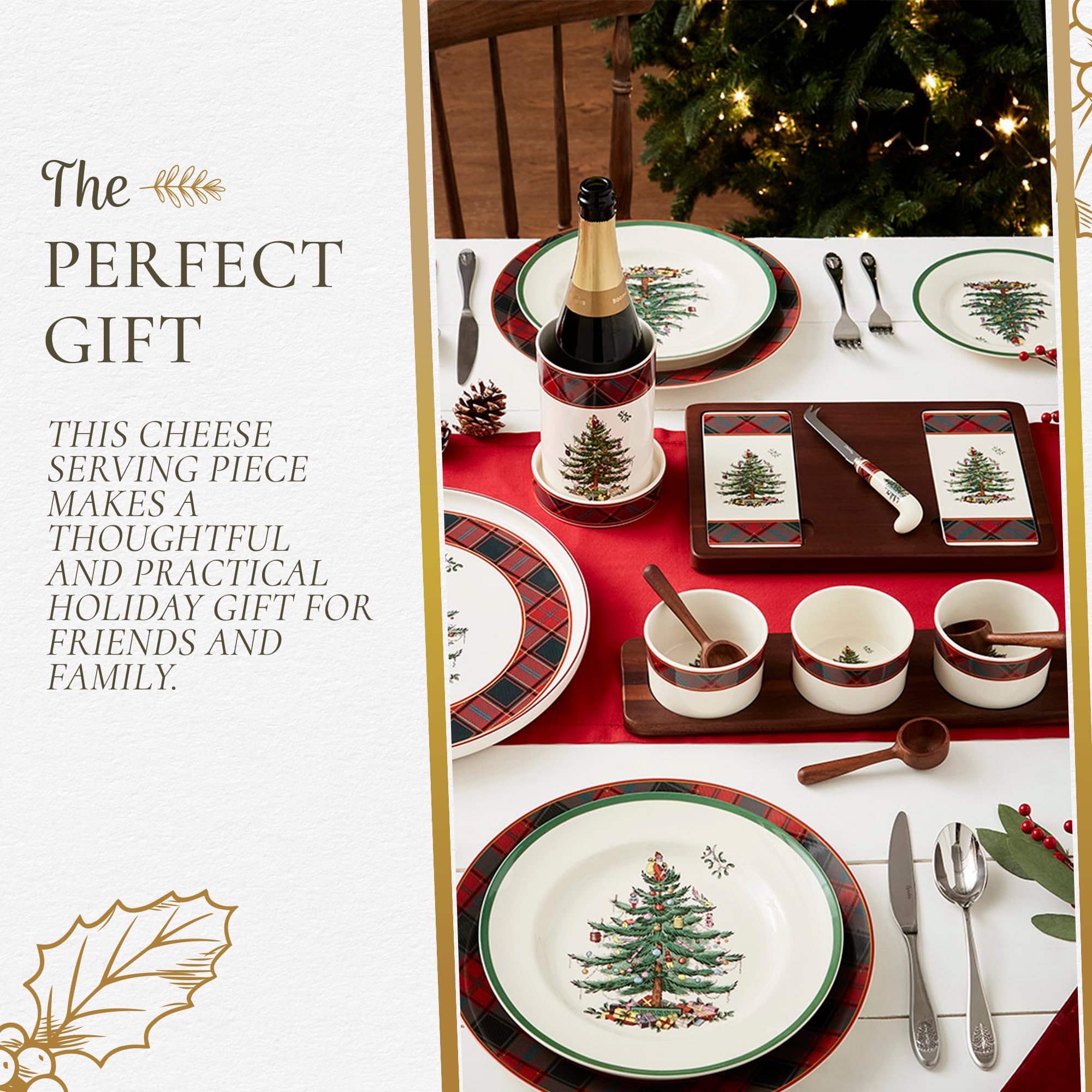 Spode Christmas Tree Cheese Board & Knife Set, Tartan Plaid - Holiday Entertaining, Charcuterie & Cracker Tray, Seasonal Serveware - Christmas Table Setting & Presentation - Image 7