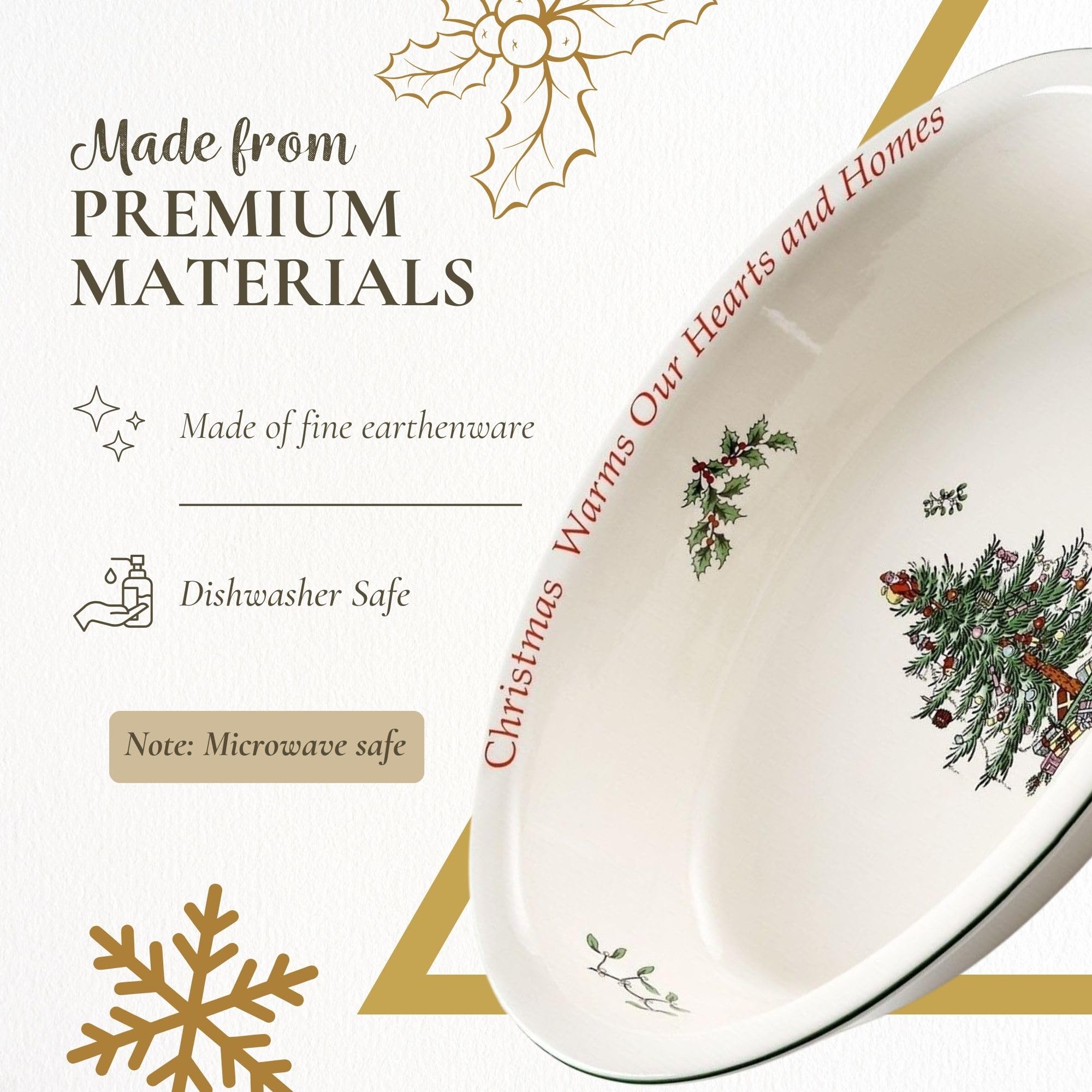 Spode Christmas Tree Oval Round Vegetable Serving Dish with Sentiment - Image 4