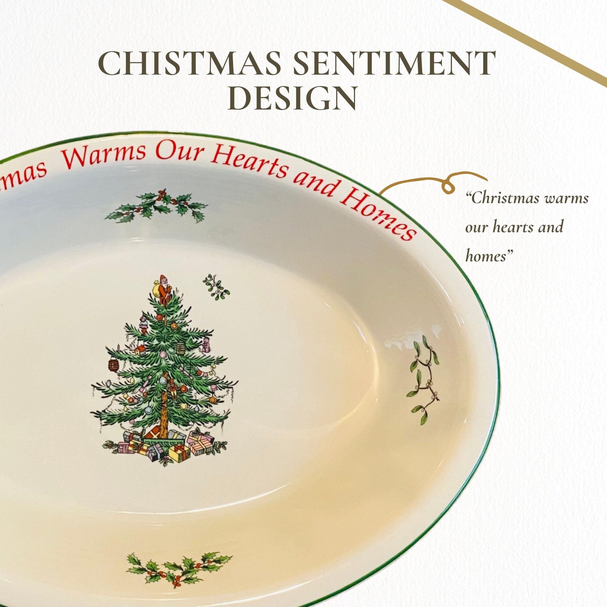 Spode Christmas Tree Oval Round Vegetable Serving Dish with Sentiment - Image 6