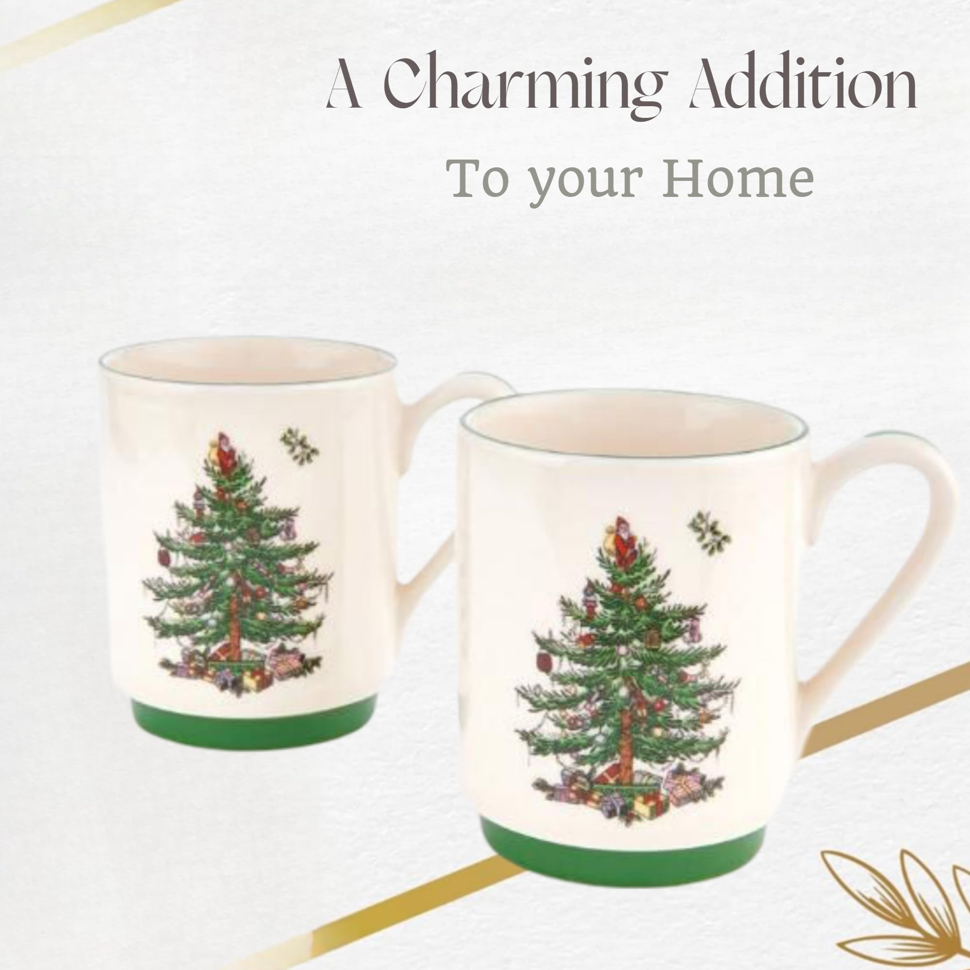 Spode Christmas Tree Stackable Coffee Mug Set of 2 – Festive 12oz Tea Cups for Hot Cocoa, Coffee & Milk, Dishwasher Safe Holiday Drinkware, Christmas Tableware & Gift Idea - Image 4