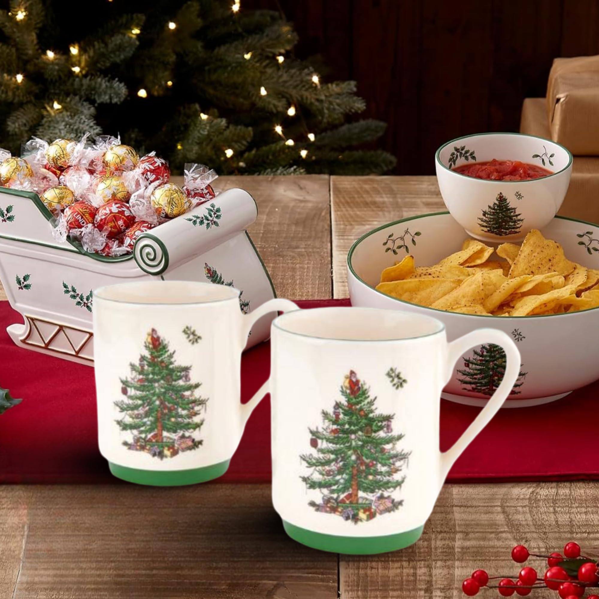 Spode Christmas Tree Stackable Coffee Mug Set of 2 – Festive 12oz Tea Cups for Hot Cocoa, Coffee & Milk, Dishwasher Safe Holiday Drinkware, Christmas Tableware & Gift Idea - Image 6