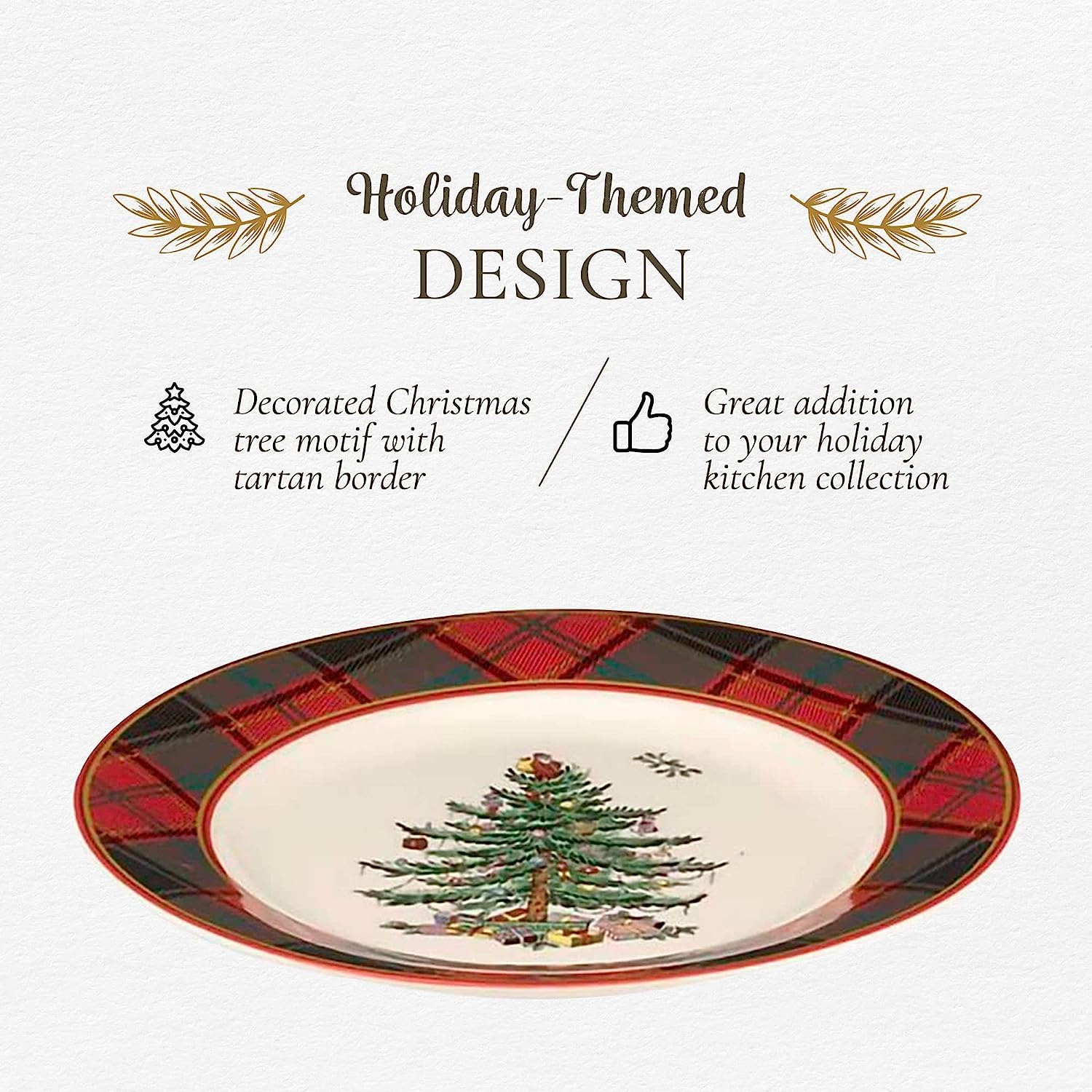 Spode Christmas Tree Tartan Salad Plate (Set of 4) - 7.75" Earthenware Plate, Holiday Tableware for Serving Salads, Appetizers, Desserts - Dishwasher & Microwave Safe, Festive Christmas Dinnerware - Image 4