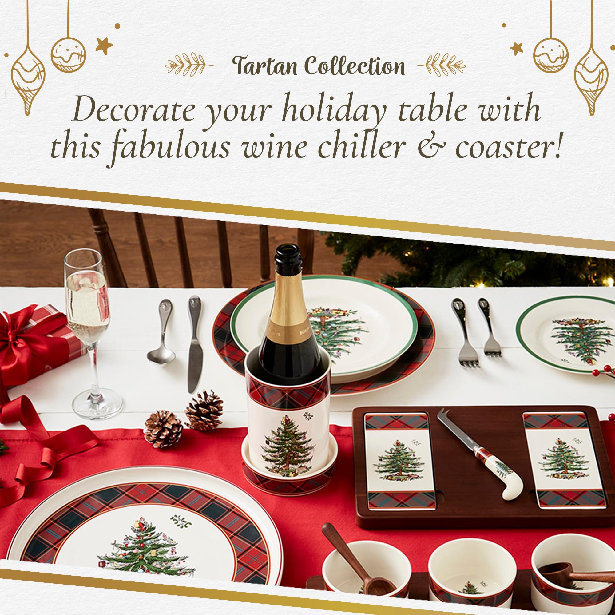 Spode Christmas Tree Wine Chiller & Coaster, Tartan Plaid - Elegant Wine Cooler & Beverage Chiller for Holiday Entertaining, Christmas Table Settings, Festive Dinner Plates, & Seasonal Serveware - Image 5