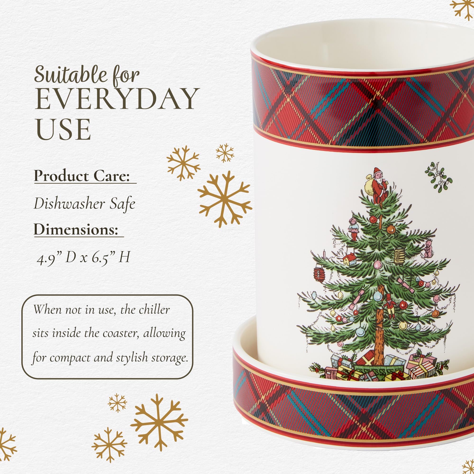 Spode Christmas Tree Wine Chiller & Coaster, Tartan Plaid - Elegant Wine Cooler & Beverage Chiller for Holiday Entertaining, Christmas Table Settings, Festive Dinner Plates, & Seasonal Serveware - Image 6