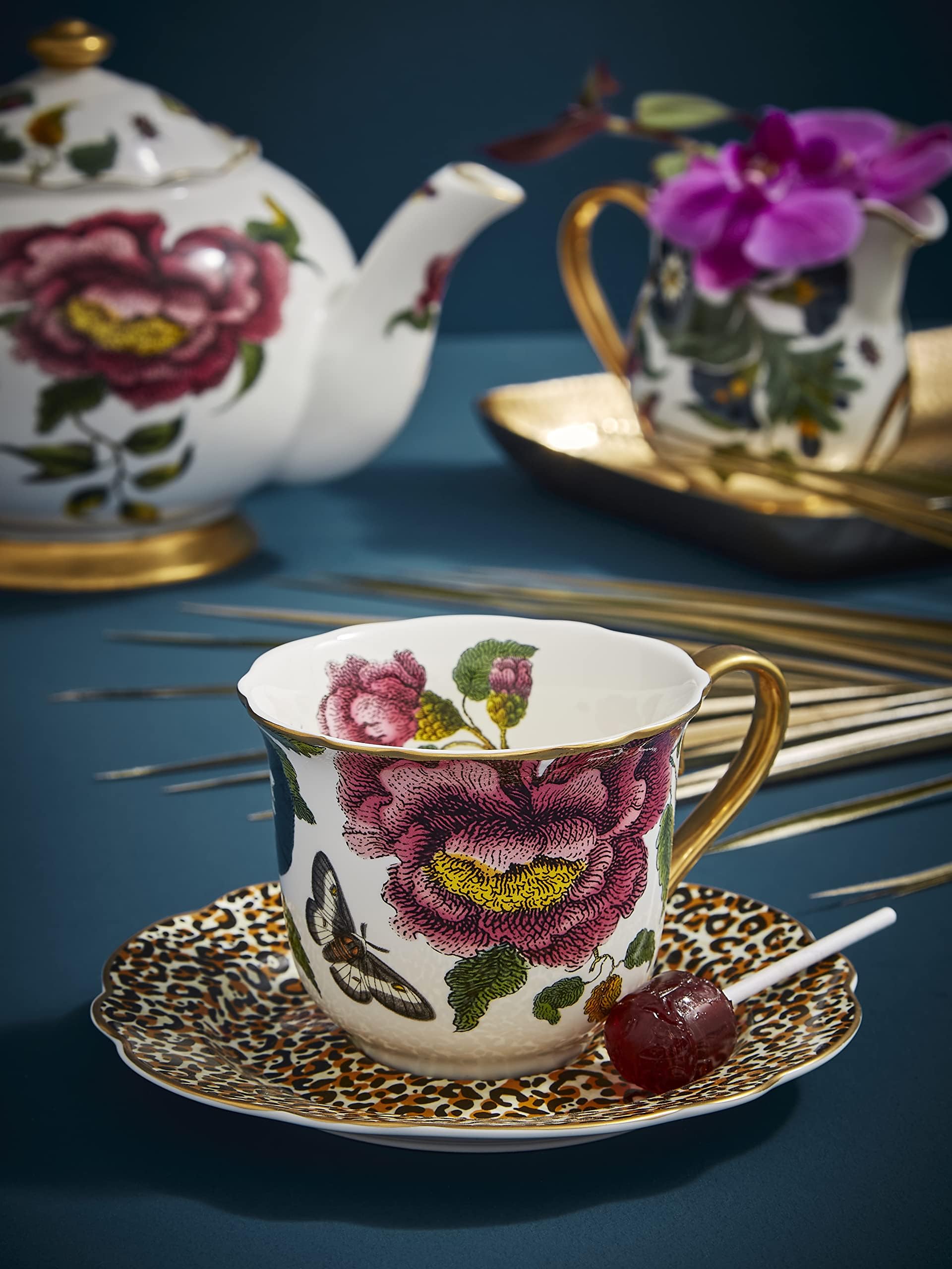 Spode Creatures of Curiosity Fine China Teacup & Saucer Set with Leopard Print - 8.5oz Decorative Porcelain Tableware with 22ct Gold Trim for Afternoon Tea or Vintage Display - Image 3