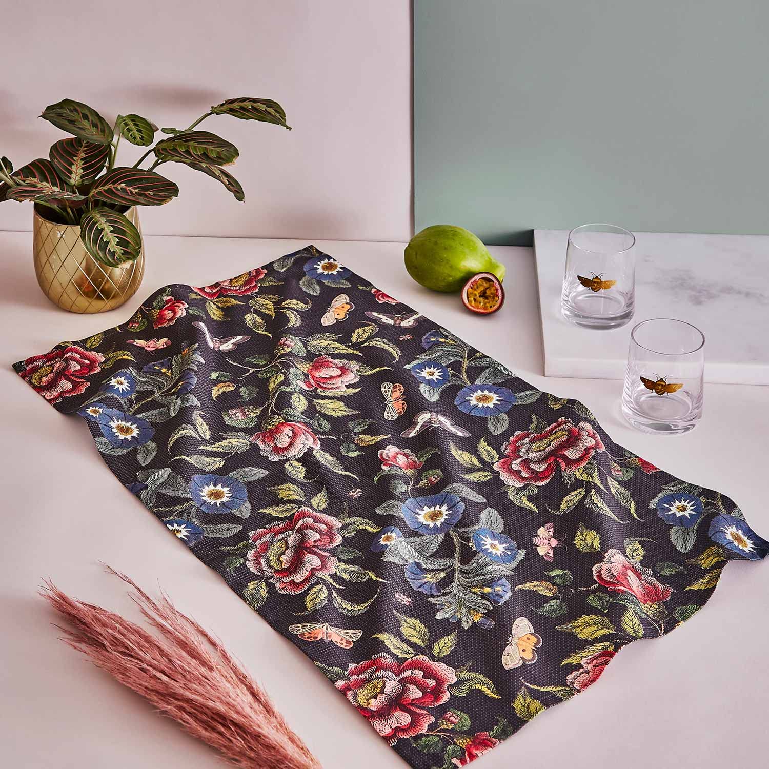 Spode Creatures of Curiosity Floral Tea Towel | Cotton Dish Towel | Highly Absorbent | Quick Drying | Multi-Purpose Absorbent Kitchen Towel | Dark and Edgy Floral Motif (1 Pack) - Image 3