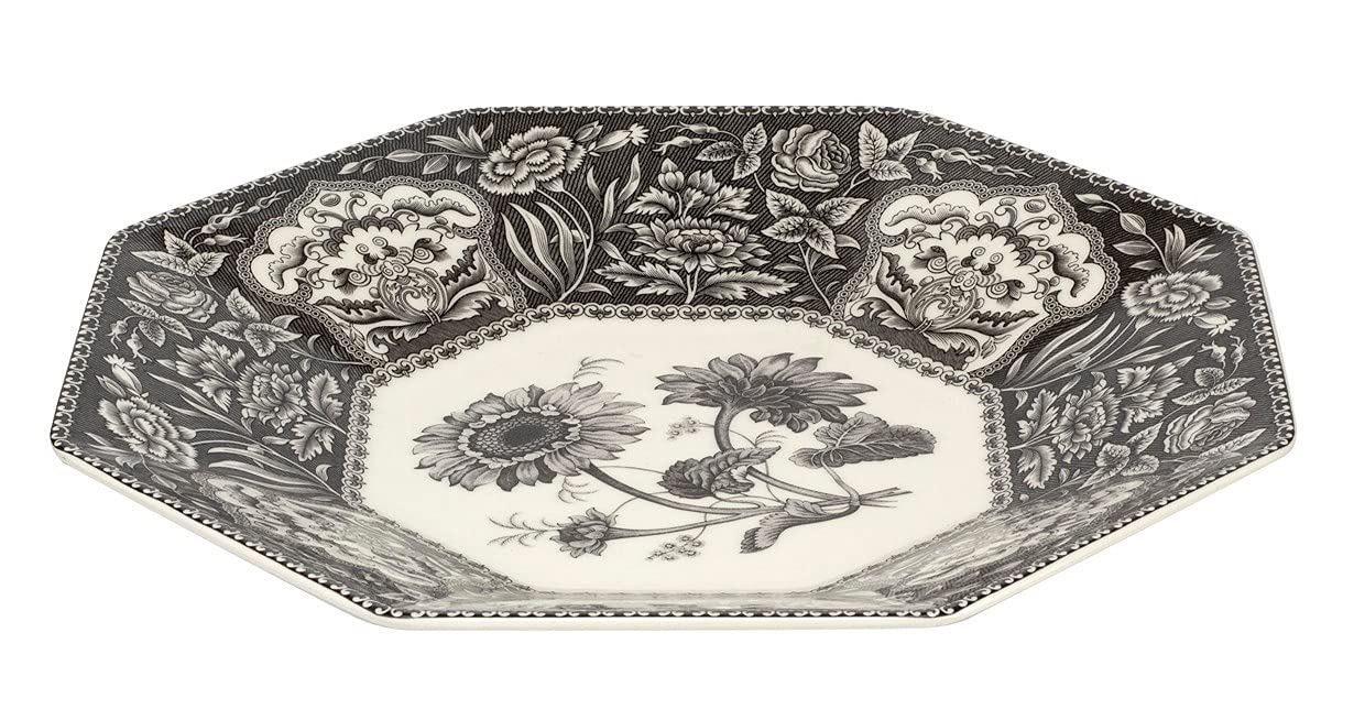 Spode - Heritage Collection Porcelain Octagonal Platter Featuring Black and White Floral Motif - 14" - Image 3