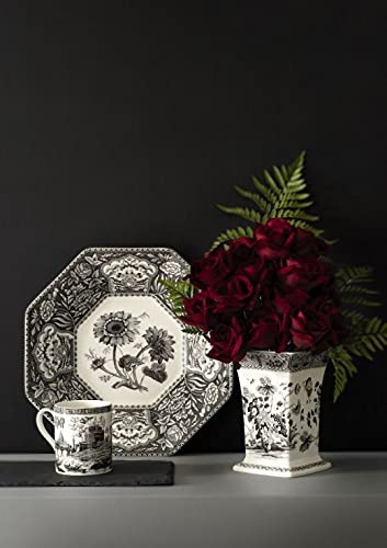 Spode - Heritage Collection Porcelain Octagonal Platter Featuring Black and White Floral Motif - 14" - Image 7