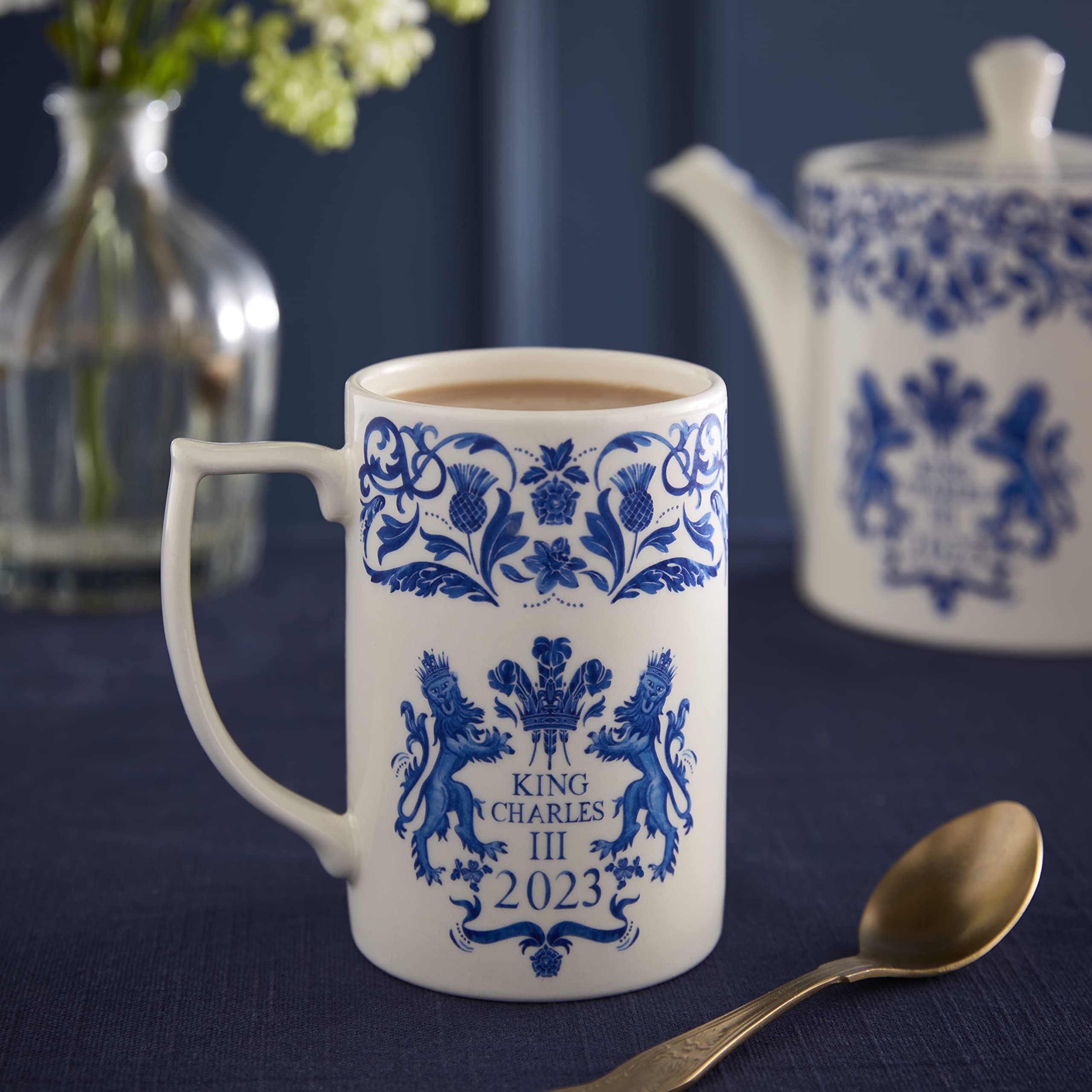 Spode King Charles III Coronation Commemorative Mug 12-Ounce Coffee Cup | Mug for Lattes, Tea, and Other Hot Beverages | Made in England | Dishwasher and Microwave Safe (Blue/White) - Image 4