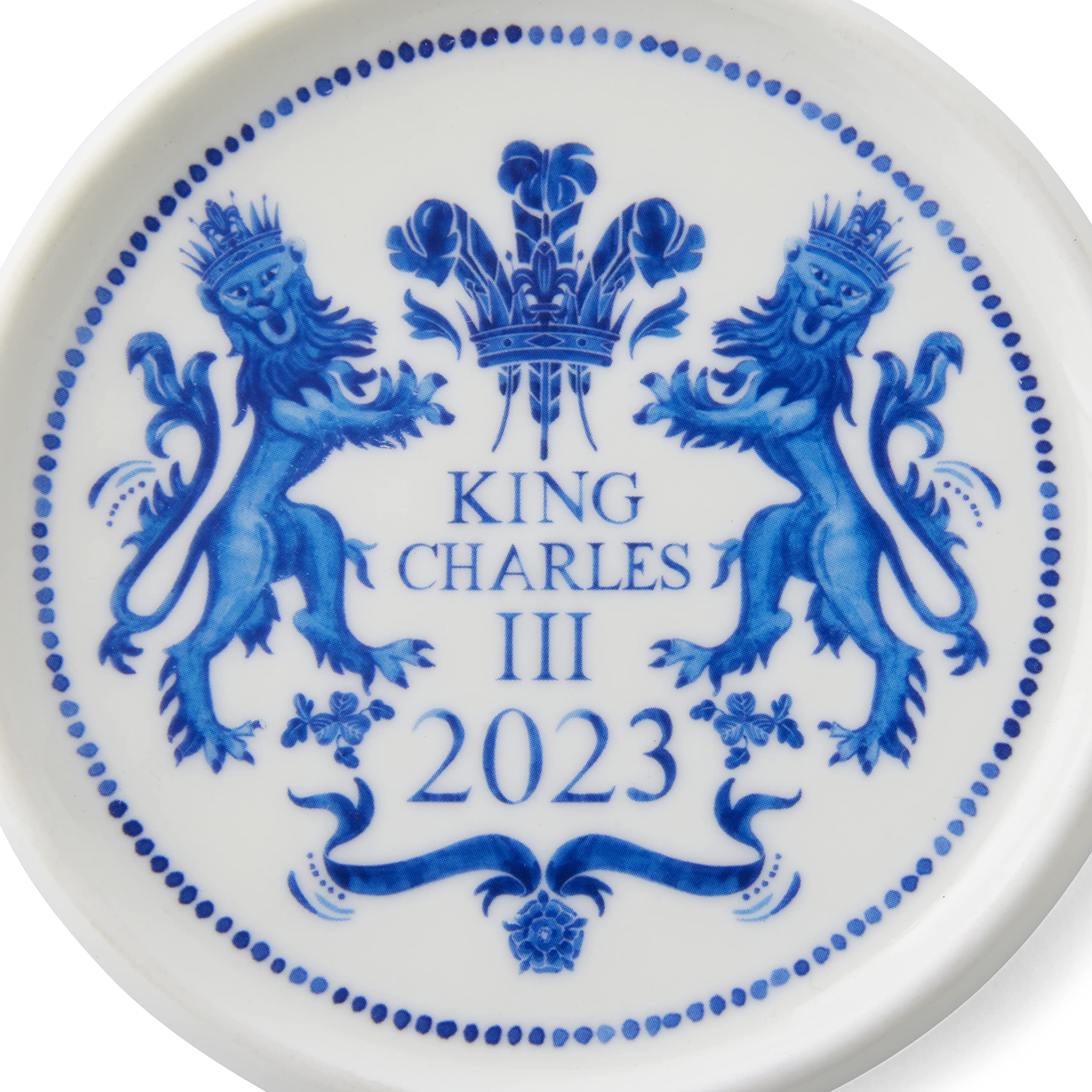 Spode King Charles III Coronation Single Round 10cm Coaster, Blue & White Pattern UK Made - Image 4