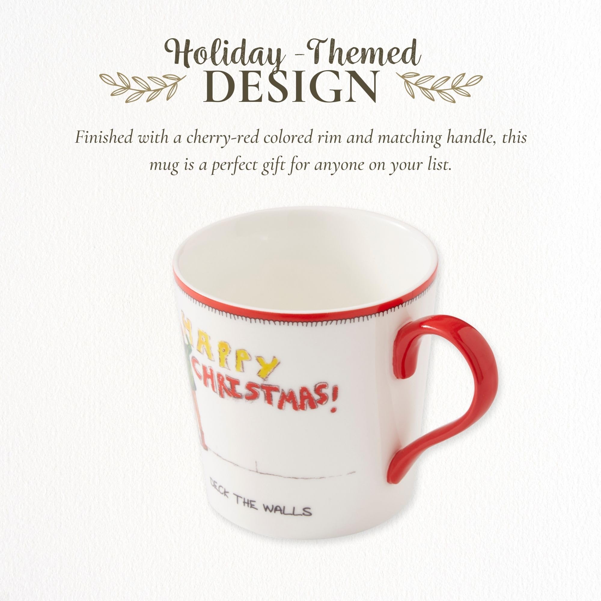 Spode Kit Kemp 12oz Festive Christmas Mug - Deck The Halls Doodle Mug, Fine China Dishwasher Safe Holiday Coffee Mug with Handle for Cocoa, Tea, Gifts - A Cheerful Christmas Essential - Image 3