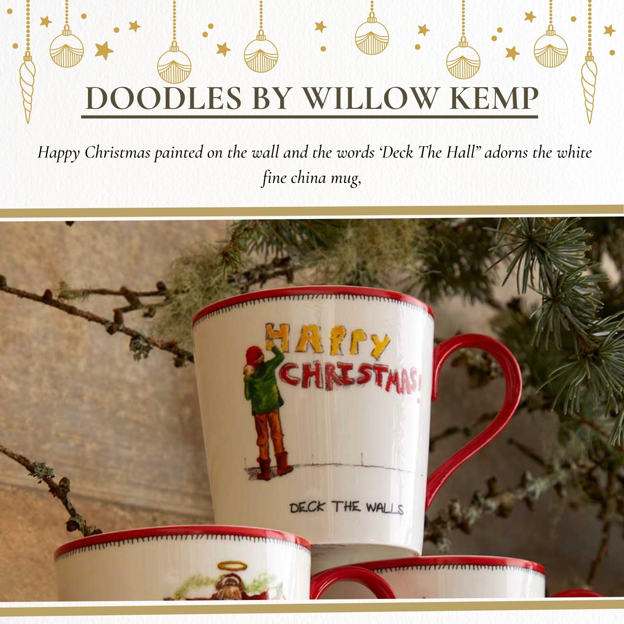 Spode Kit Kemp 12oz Festive Christmas Mug - Deck The Halls Doodle Mug, Fine China Dishwasher Safe Holiday Coffee Mug with Handle for Cocoa, Tea, Gifts - A Cheerful Christmas Essential - Image 5