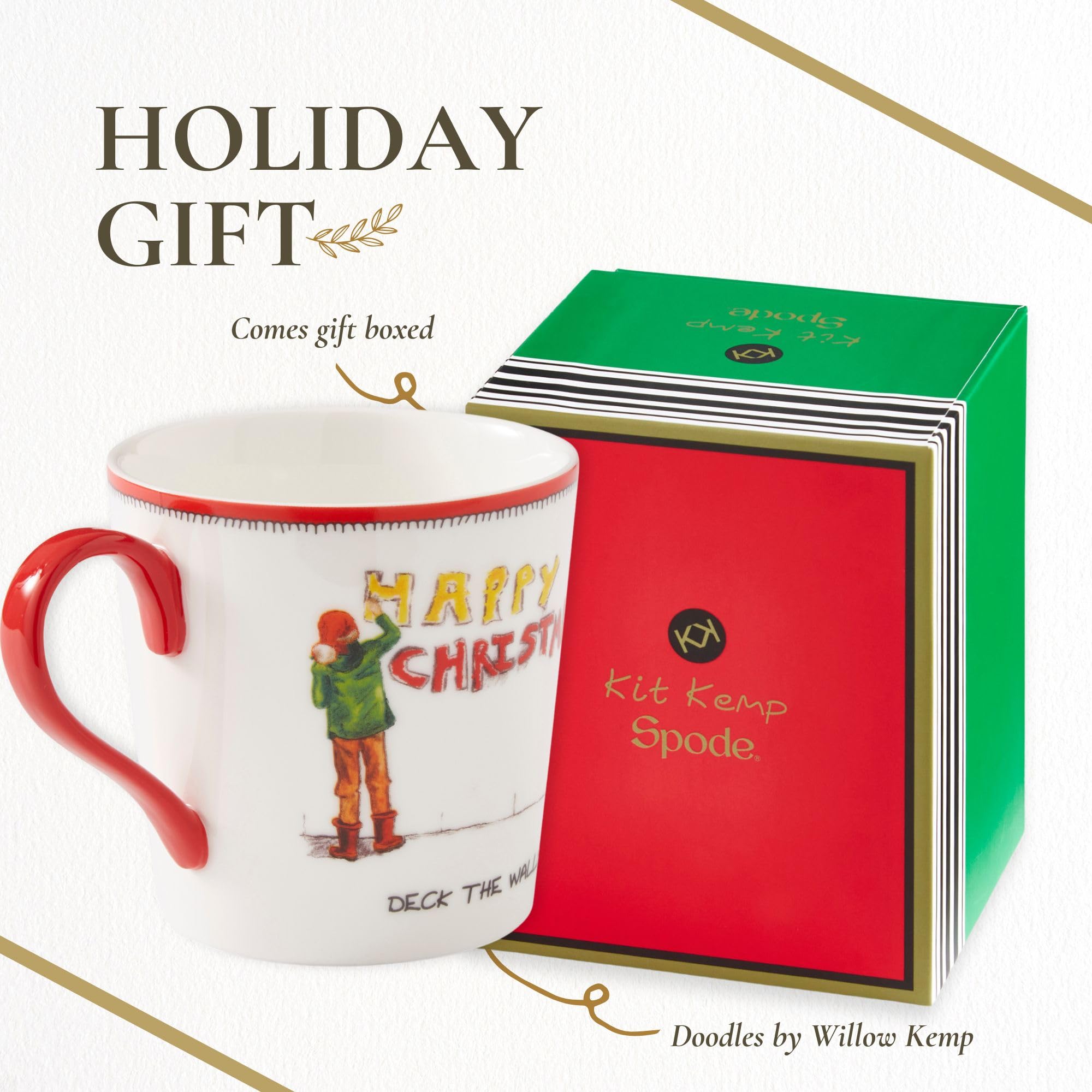 Spode Kit Kemp 12oz Festive Christmas Mug - Deck The Halls Doodle Mug, Fine China Dishwasher Safe Holiday Coffee Mug with Handle for Cocoa, Tea, Gifts - A Cheerful Christmas Essential - Image 6