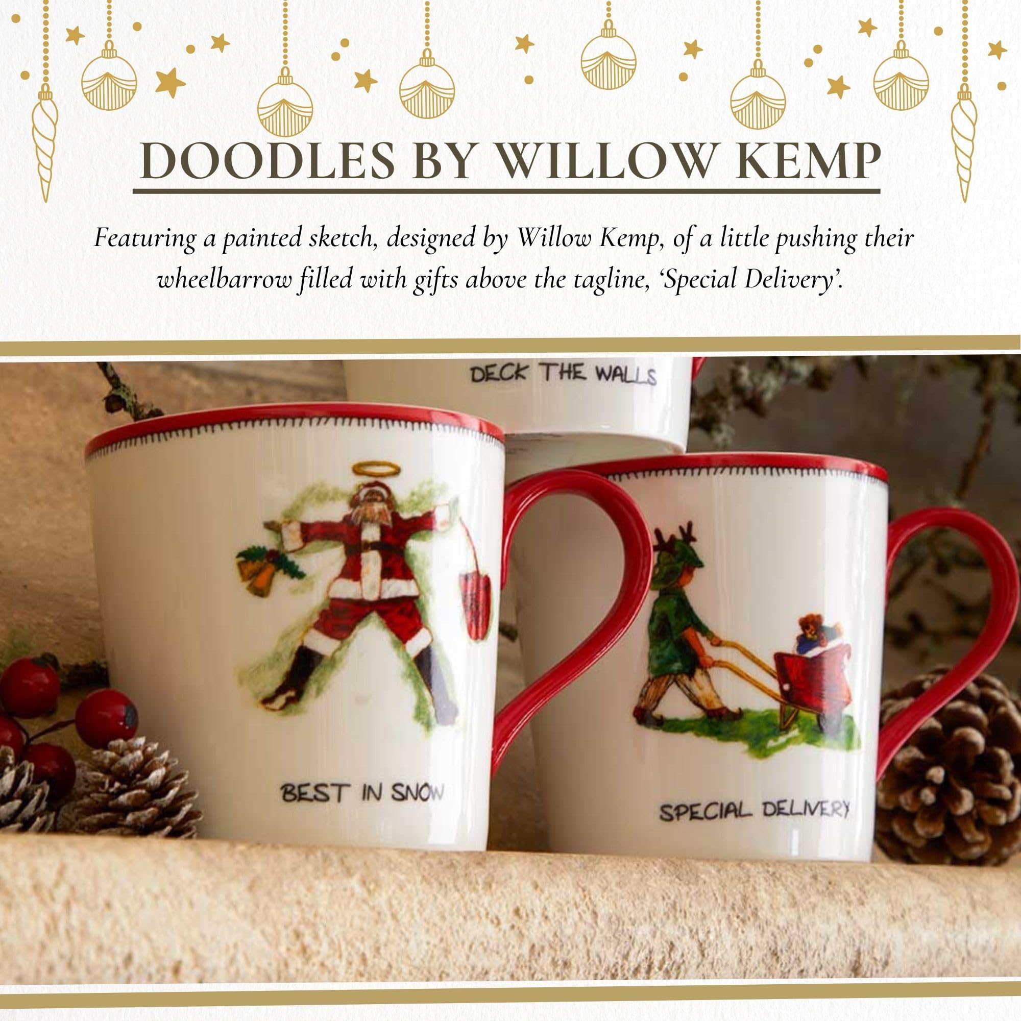 Spode Kit Kemp 12oz Festive Christmas Mug - Special Delivery Doodle Mug, Fine China Dishwasher Safe Holiday Coffee Mug with Handle for Cocoa, Tea, Gifts - A Cheerful Christmas Essential - Image 5