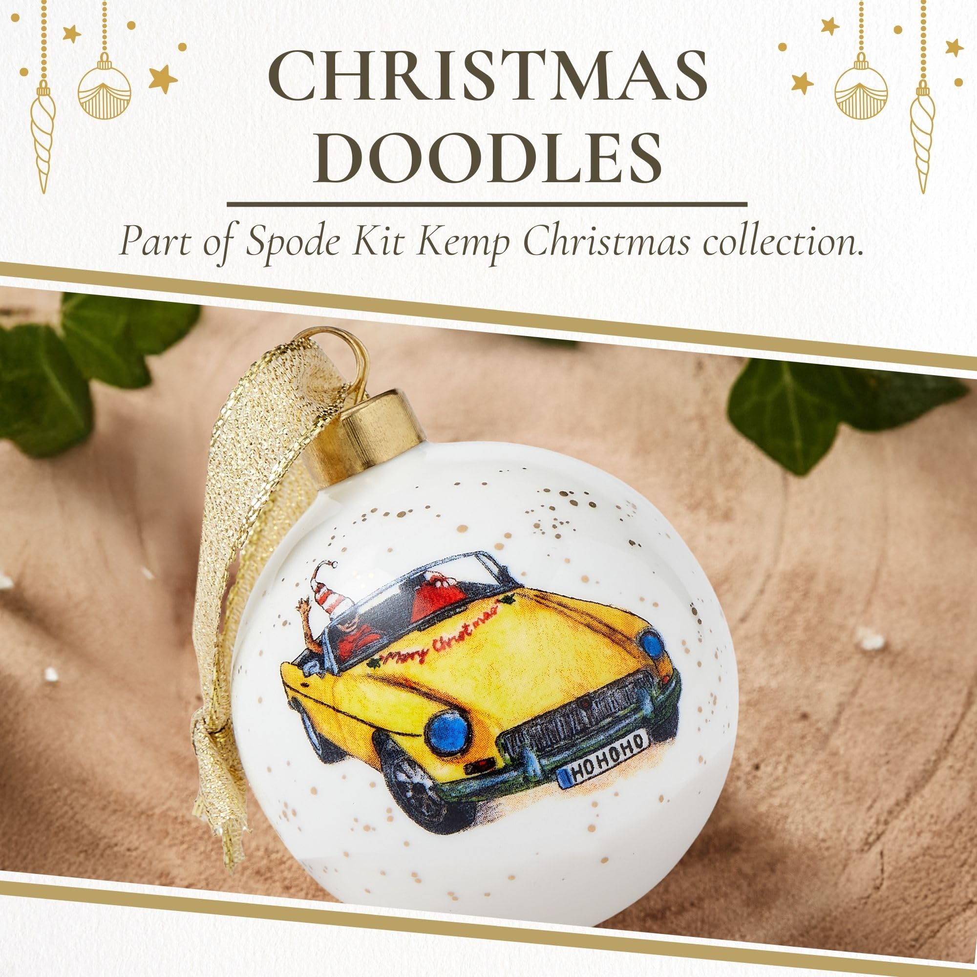 Spode Kit Kemp Christmas Ornament - Doodles Cruising Bauble- Porcelain Handcrafted Festive Charm, Unique Holiday Ornaments with Whimsical Design, Keepsake Holiday Decoration for Gifting - Image 5