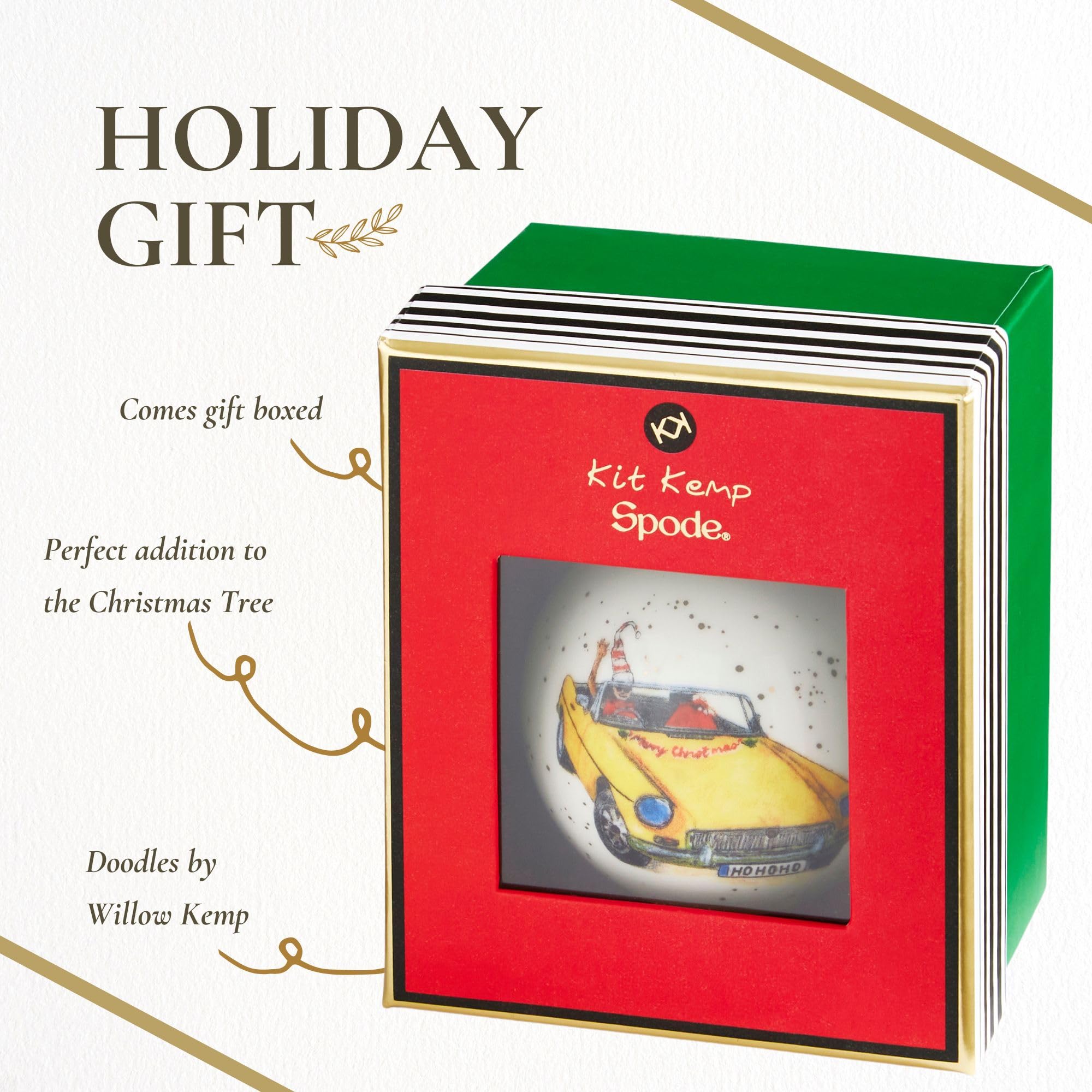 Spode Kit Kemp Christmas Ornament - Doodles Cruising Bauble- Porcelain Handcrafted Festive Charm, Unique Holiday Ornaments with Whimsical Design, Keepsake Holiday Decoration for Gifting - Image 6