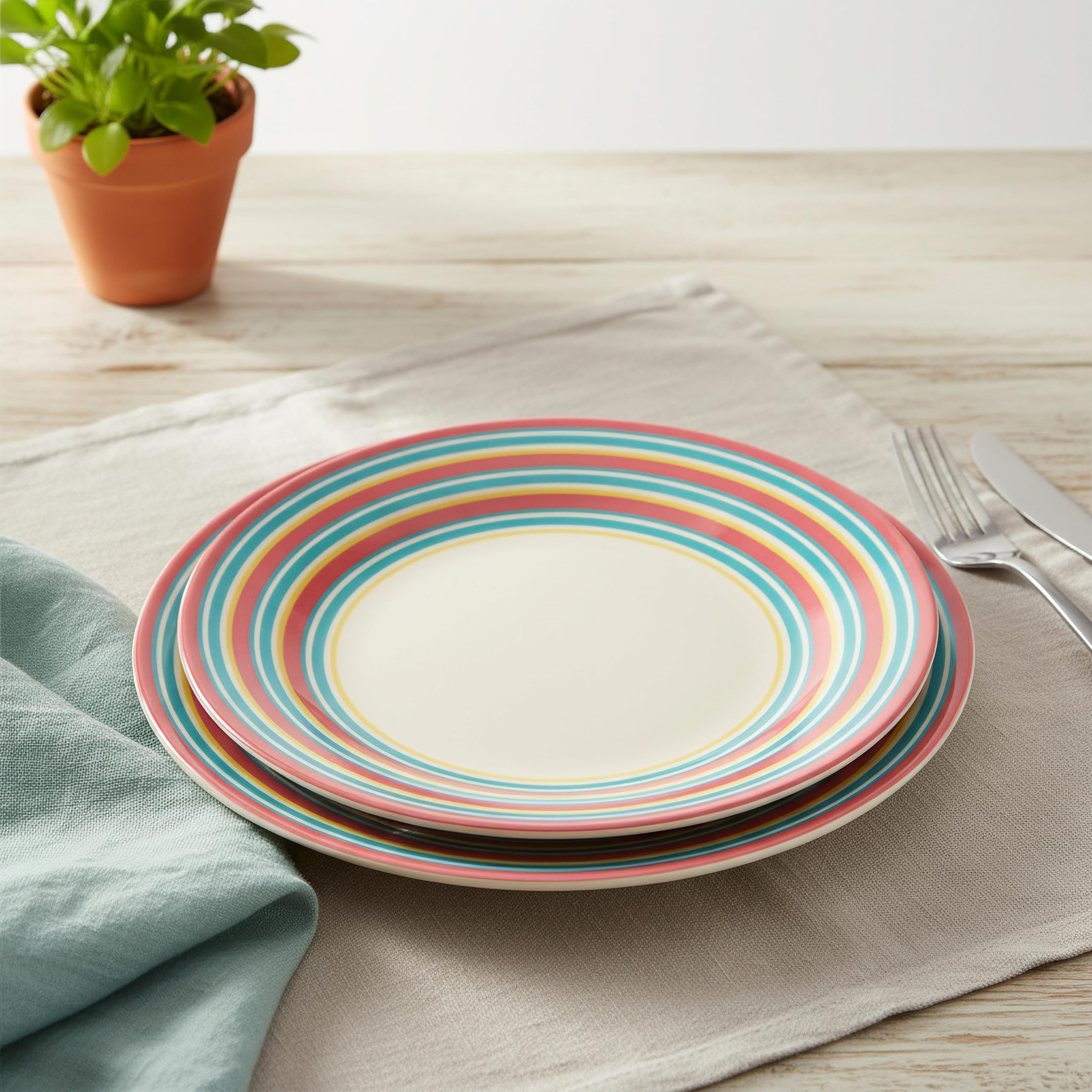 Spode Kit Kemp Salad Plate | 9.3” Calypso Stripe Platter | Made from Porcelain | Dishwasher and Microwave Safe | Vibrant Dinnerware Ideal for Summer - Image 5