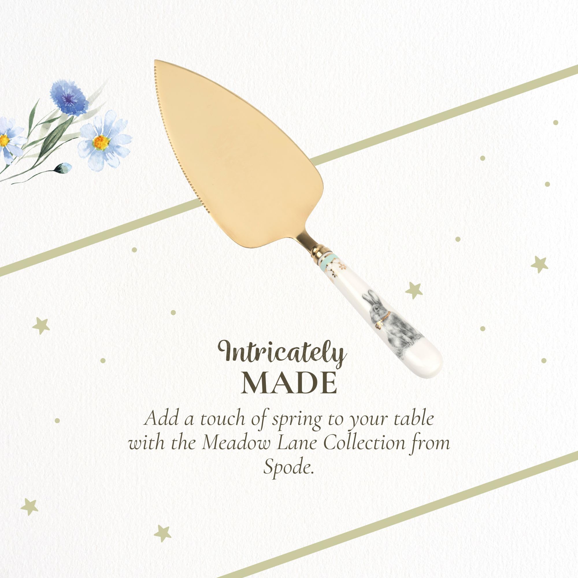 Spode Meadow Lane Cake Server, Gold-Plated Stainless Steel Dessert Knife with Porcelain Handle - Bunny Motif & Gold Accents, For Cakes, Pies & Pastries - 10-Inch Cake Cutter, Elegant Gift Box - Image 6