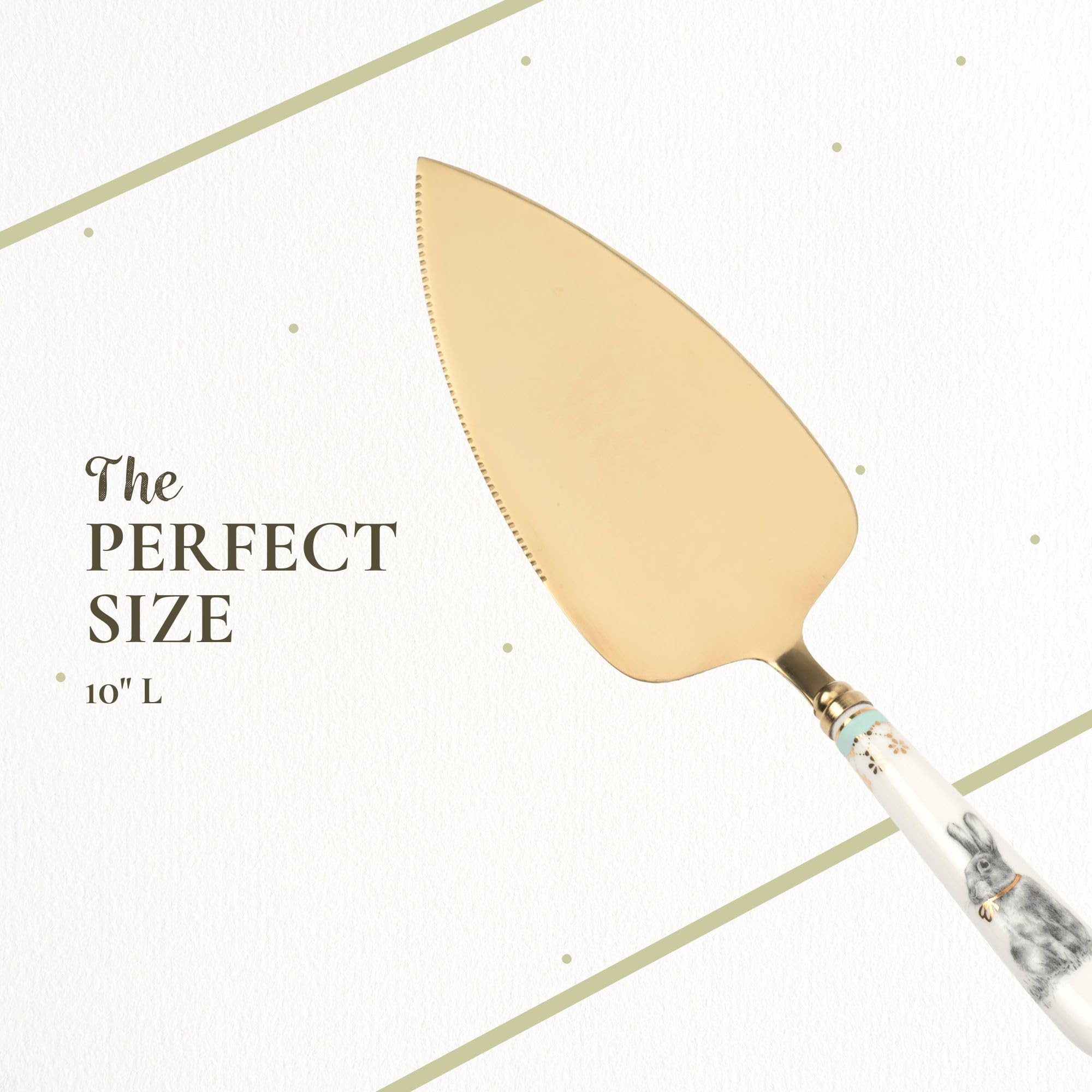 Spode Meadow Lane Cake Server, Gold-Plated Stainless Steel Dessert Knife with Porcelain Handle - Bunny Motif & Gold Accents, For Cakes, Pies & Pastries - 10-Inch Cake Cutter, Elegant Gift Box - Image 7