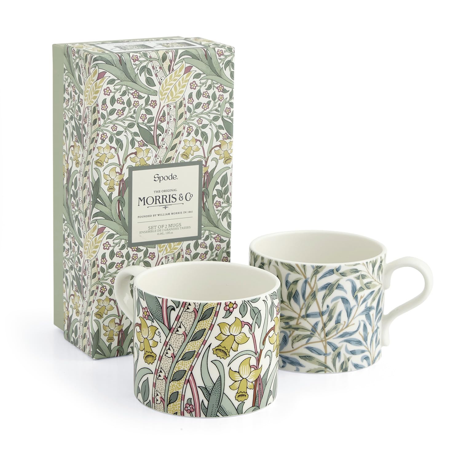 Spode Morris & Co 12oz Mugs, Set of 2 (Daffodil & Willow Bough) - Microwave & Dishwasher Safe, Elegant Porcelain Drinkware for Coffee Bar or Giftable Home Kitchen Mug Set. Ideal for Coffee & Tea - Image 3