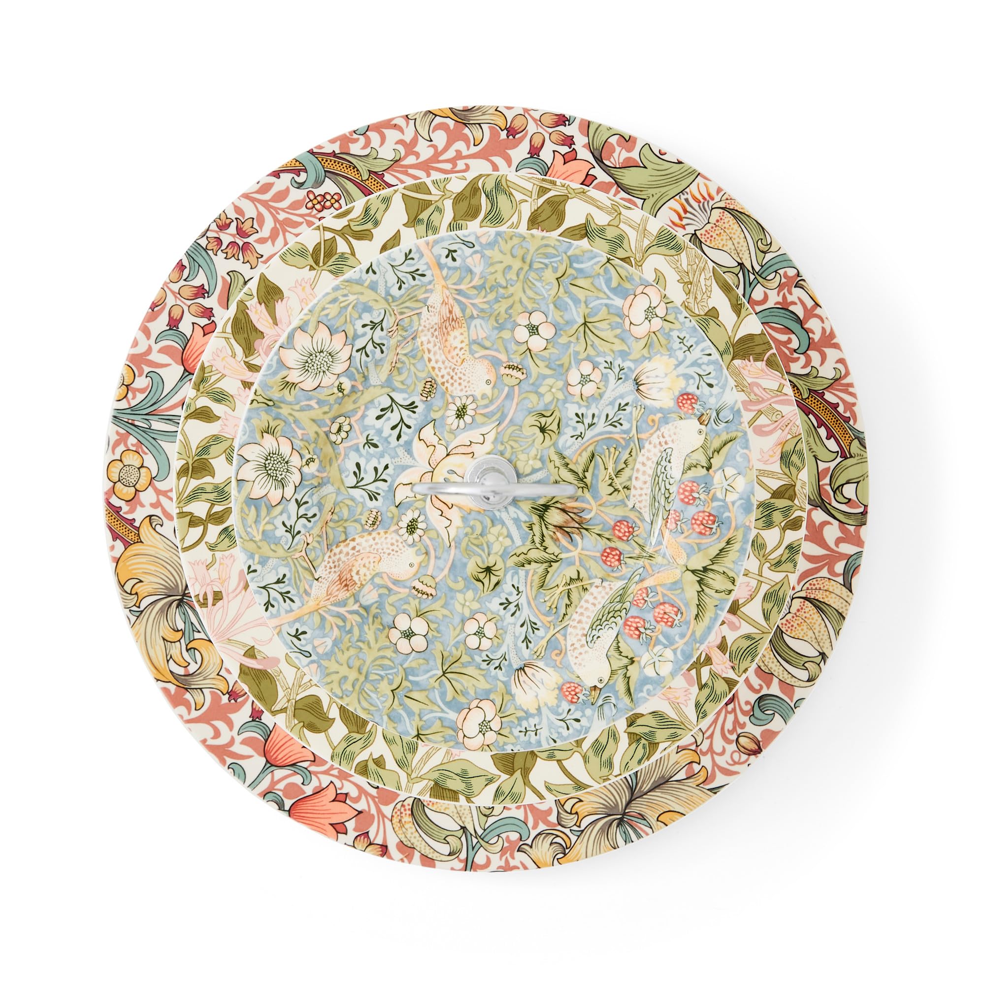Spode Morris & Co 3-Tier Cake Stand with Metal Handle, Strawberry Thief & Honeysuckle Design | Porcelain | Centerpiece - Afternoon Tea Dessert Stand | Serving Cookies, Scones, Sandwiches, and More - Image 3
