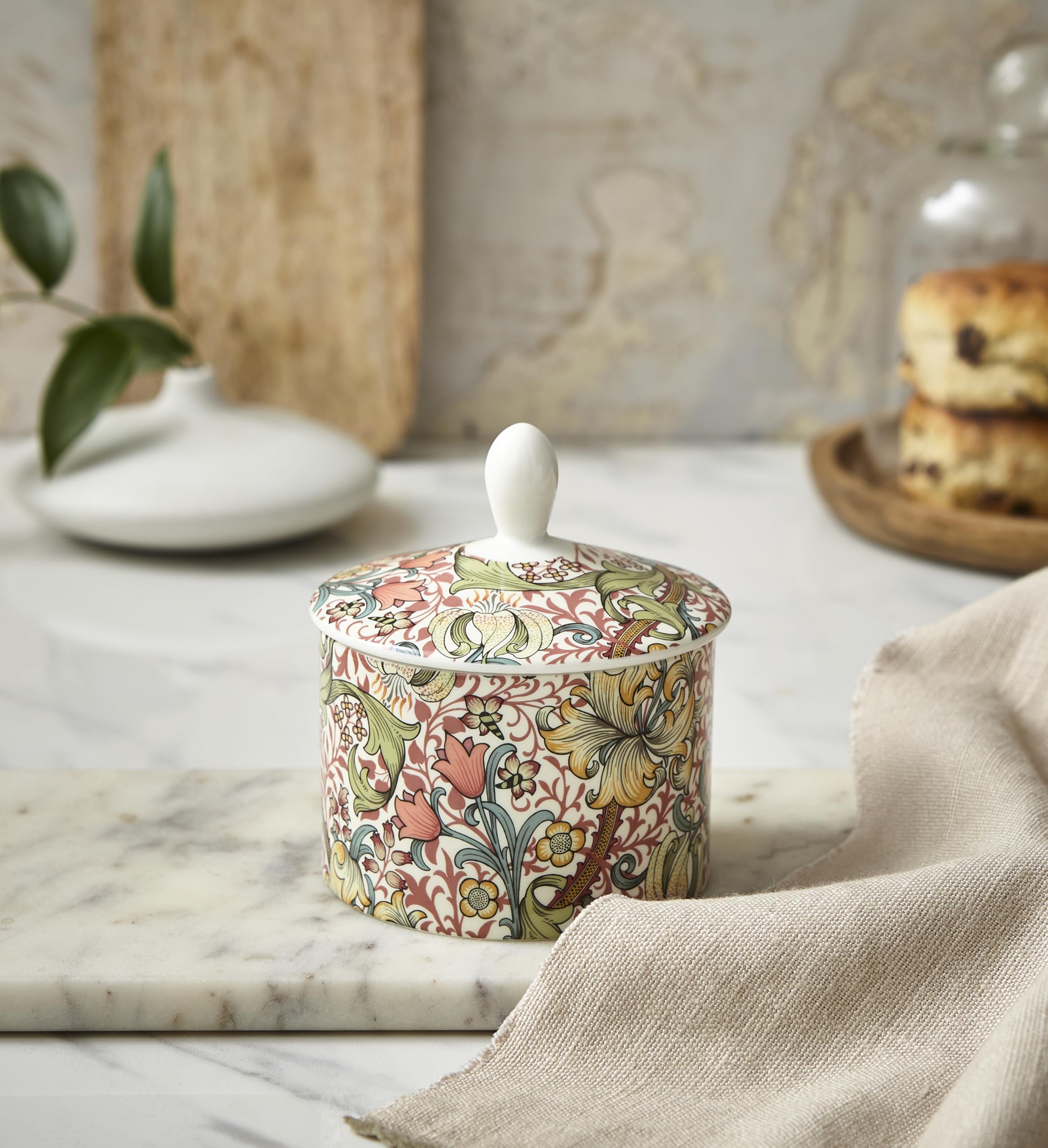 Spode Morris & Co Sugar Bowl with Lid, 10oz Porcelain Sugar Dish Featuring Golden Lily Floral Design - Microwave & Dishwasher Safe for Afternoon Tea, Kitchen Storage, Gift Giving, Coffee Bar - Image 5