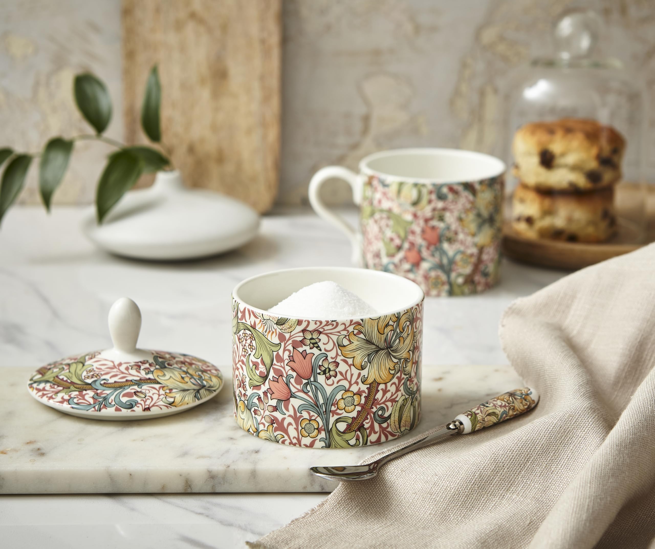 Spode Morris & Co Sugar Bowl with Lid, 10oz Porcelain Sugar Dish Featuring Golden Lily Floral Design - Microwave & Dishwasher Safe for Afternoon Tea, Kitchen Storage, Gift Giving, Coffee Bar - Image 6