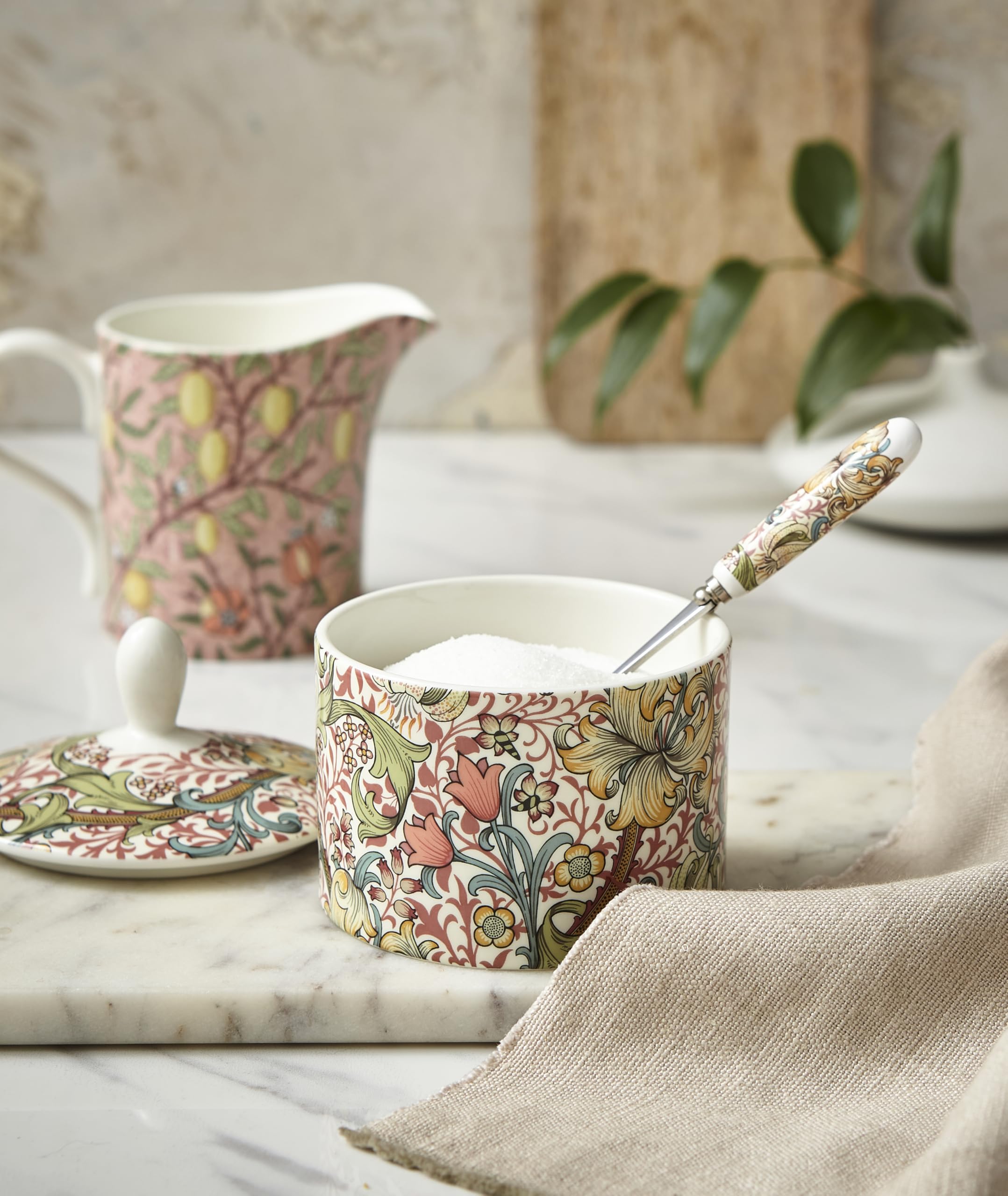 Spode Morris & Co Sugar Bowl with Lid, 10oz Porcelain Sugar Dish Featuring Golden Lily Floral Design - Microwave & Dishwasher Safe for Afternoon Tea, Kitchen Storage, Gift Giving, Coffee Bar - Image 7