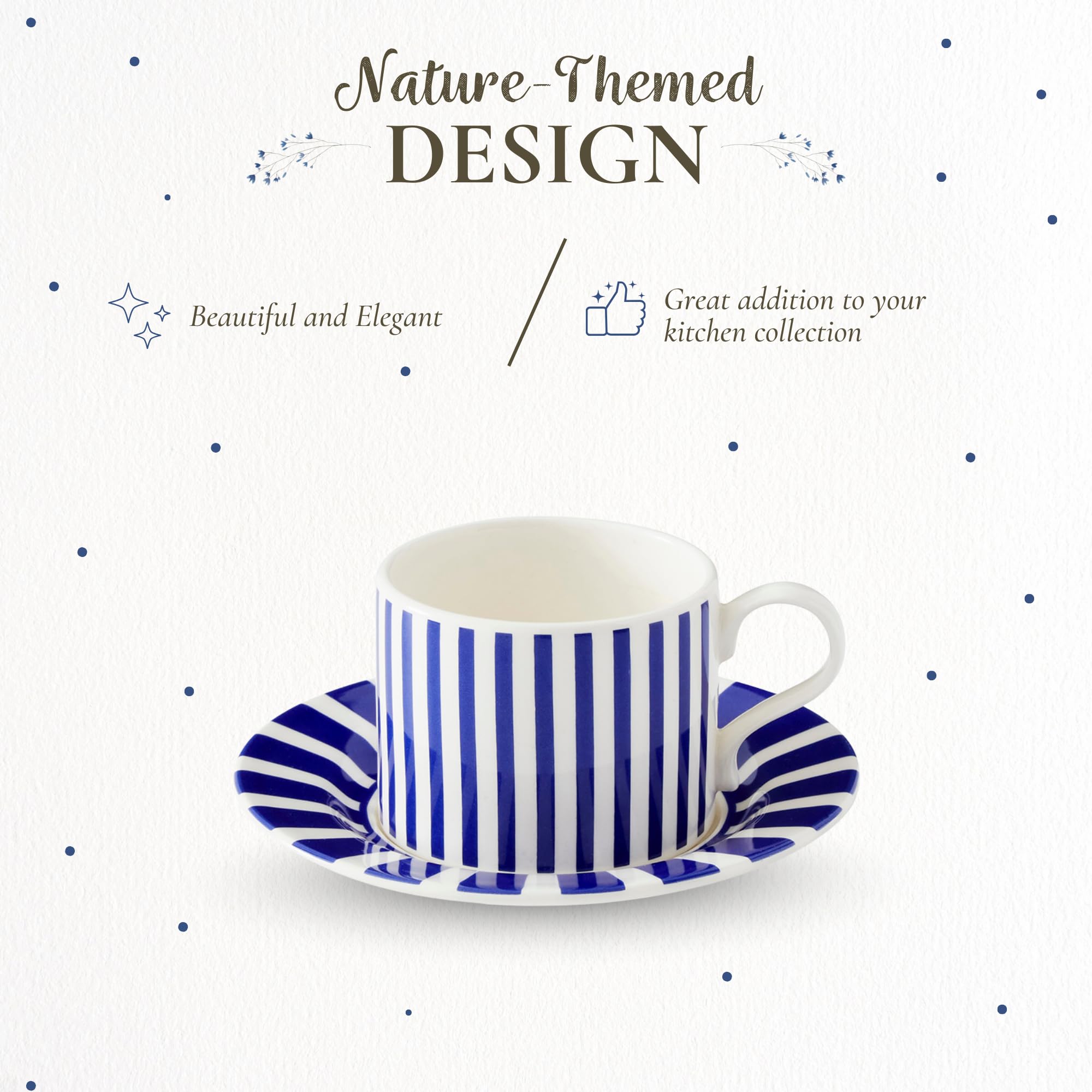 Spode Steccato 9oz Earthenware Teacup & Saucer, Set of 4 - Ornamental Glazed Drinkware with Cobalt Blue Bands & Decorative Design - Elegant Tea Service/Brunch Table Display, Great Housewarming Gift - Image 3