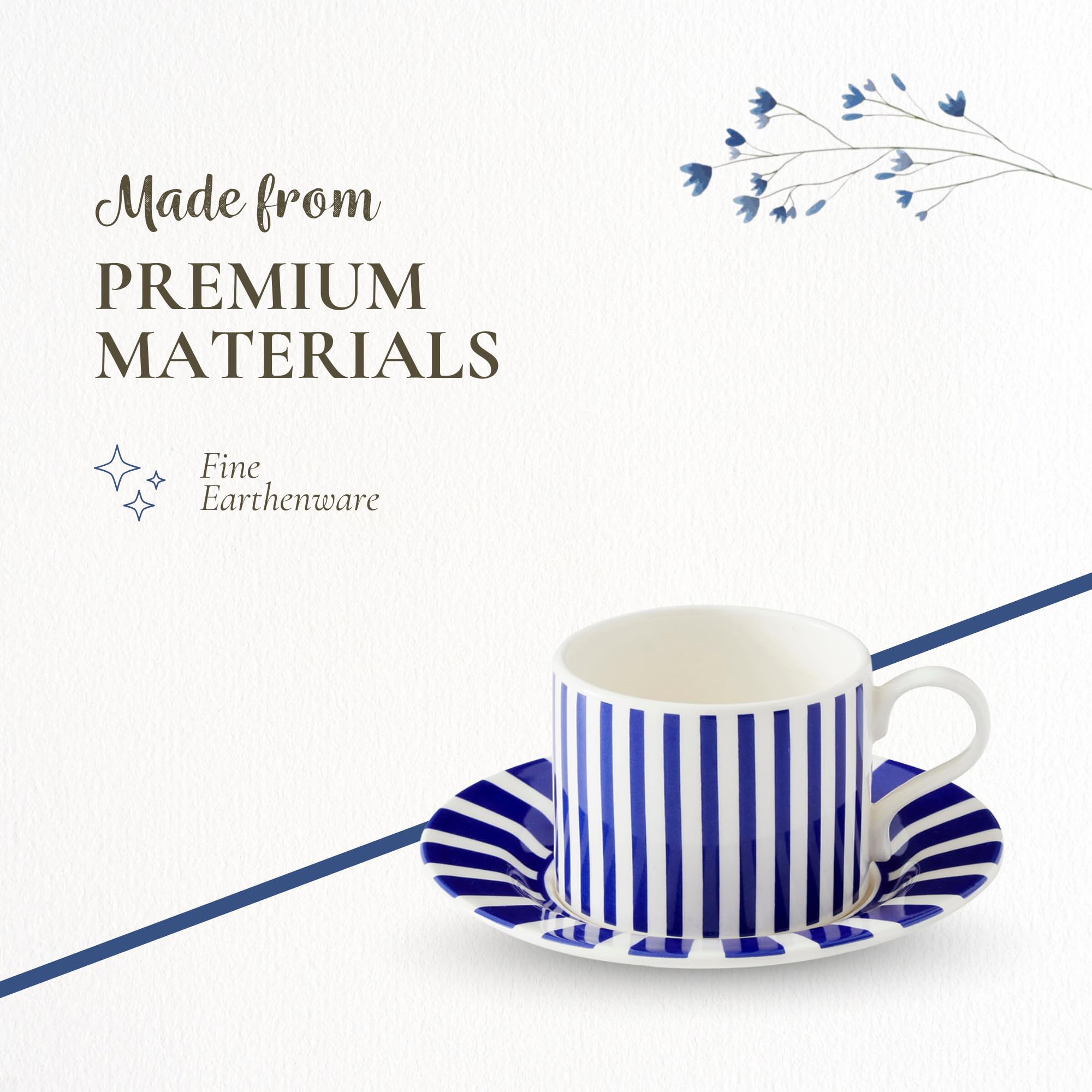 Spode Steccato 9oz Earthenware Teacup & Saucer, Set of 4 - Ornamental Glazed Drinkware with Cobalt Blue Bands & Decorative Design - Elegant Tea Service/Brunch Table Display, Great Housewarming Gift - Image 4